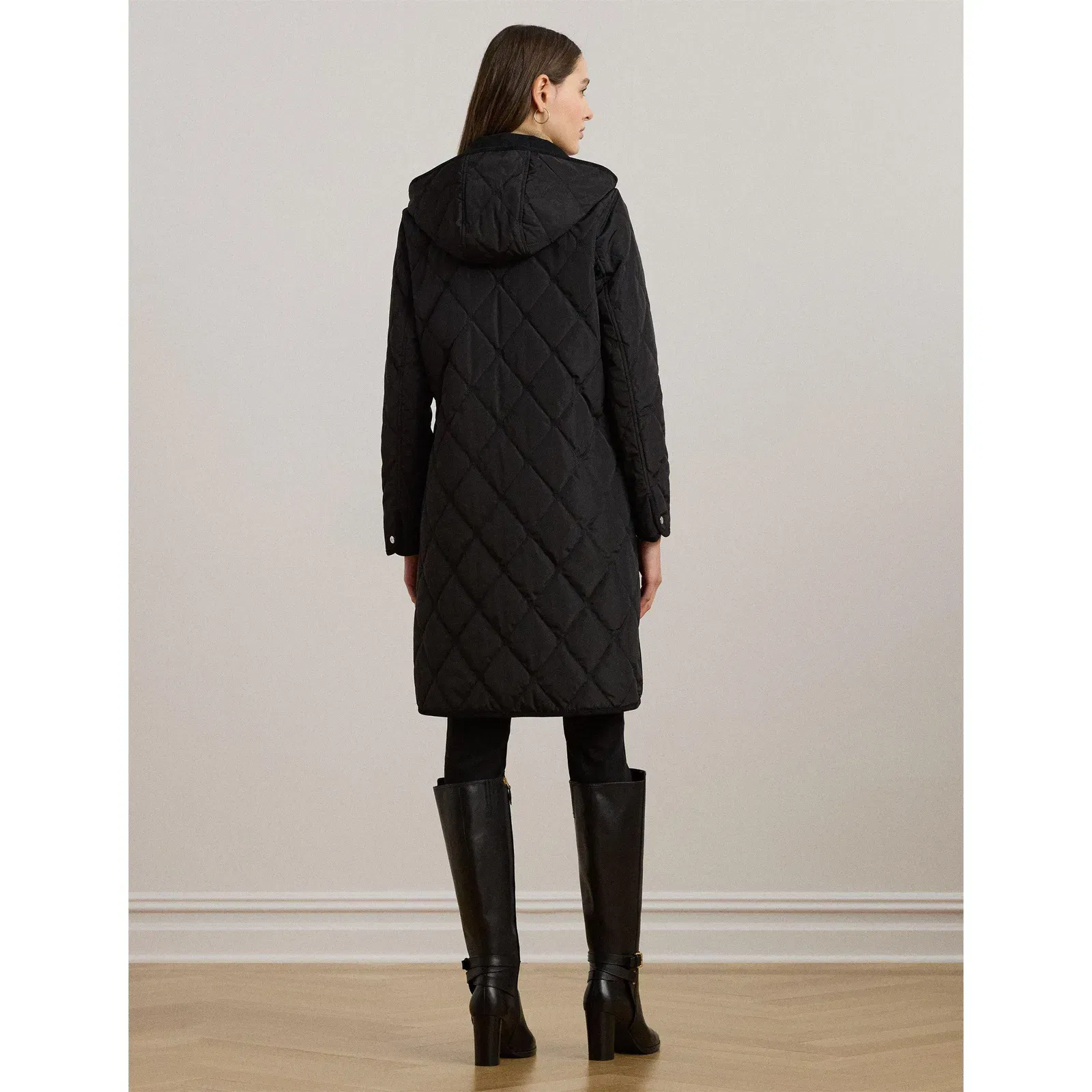 Corduroy Trim Quilted Detachable Hood Long Sleeve Short Puffer Jacket