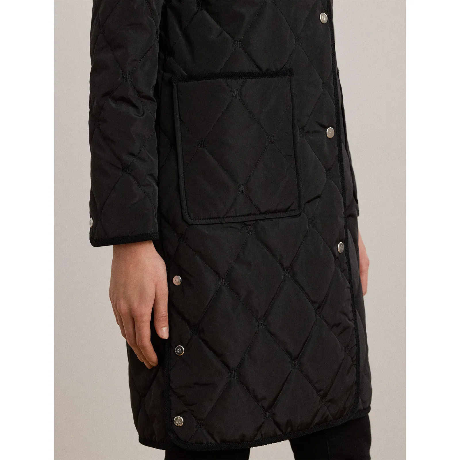 Corduroy Trim Quilted Detachable Hood Long Sleeve Short Puffer Jacket