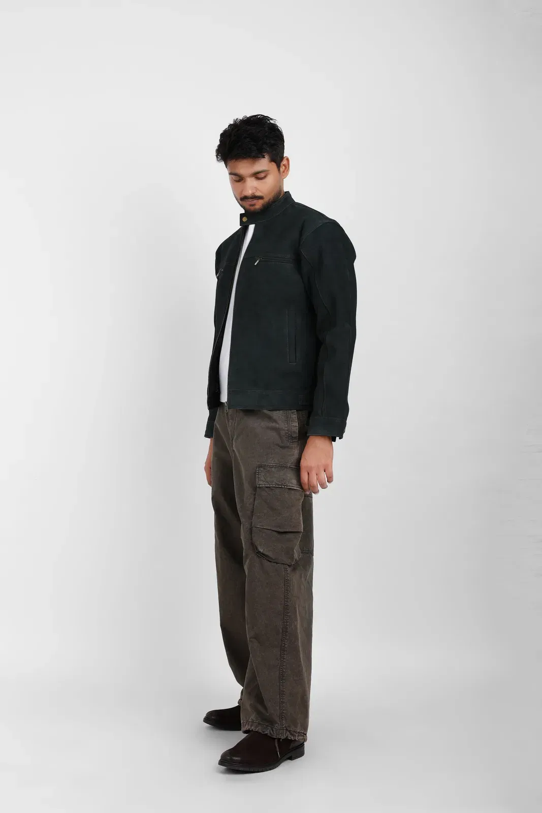 Classic Suede Leather Jacket – Forest Green
