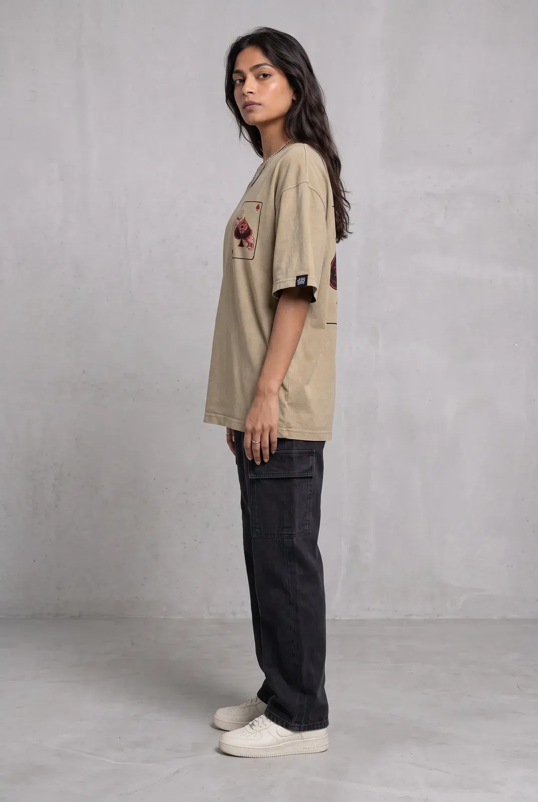 SPADE OF SECRETS BEIGE ACIDWASH WOMEN’S OVERSIZED T-SHIRT
