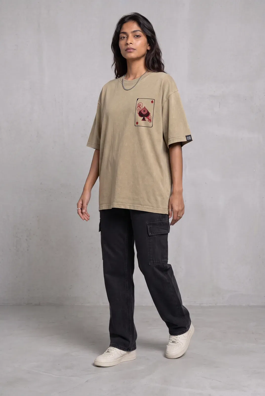 SPADE OF SECRETS BEIGE ACIDWASH WOMEN’S OVERSIZED T-SHIRT