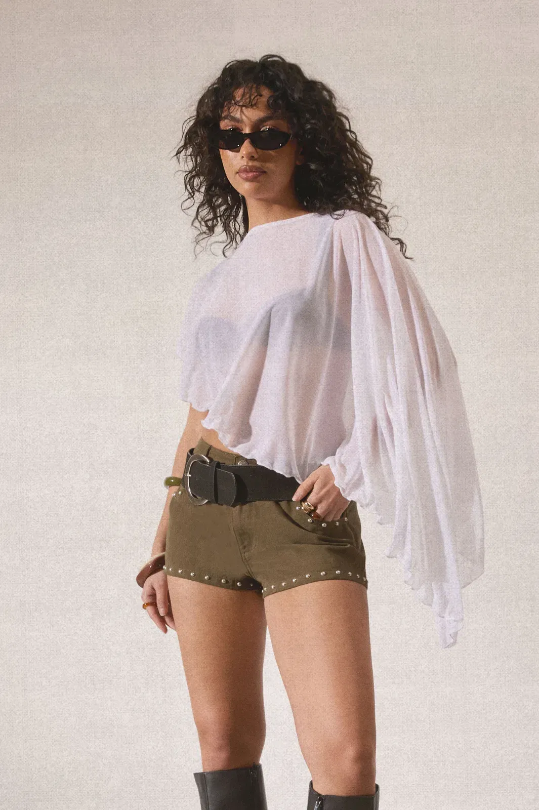 Sheer Mesh Cape Top