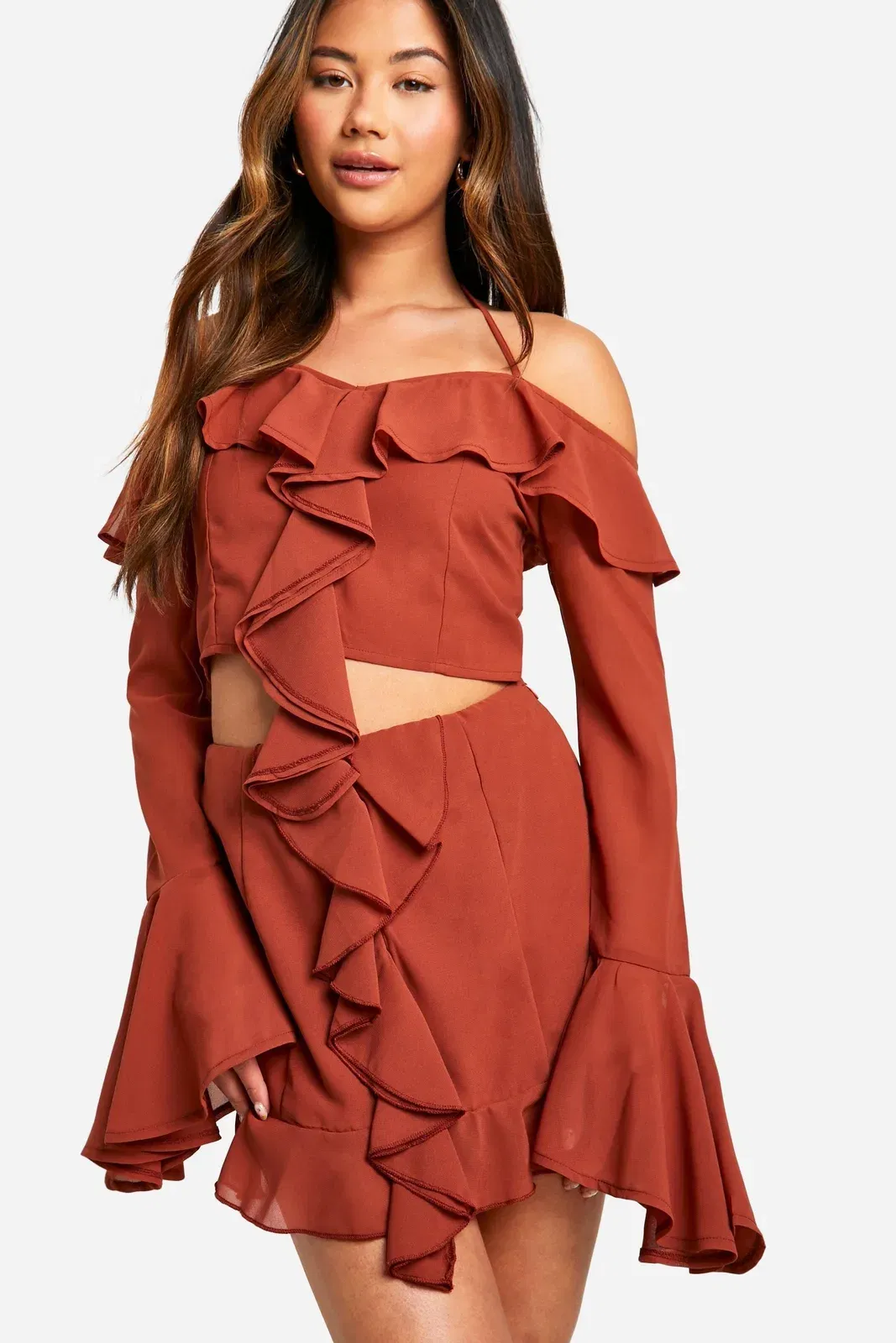 Chiffon Ruffle Front Mini Skirt