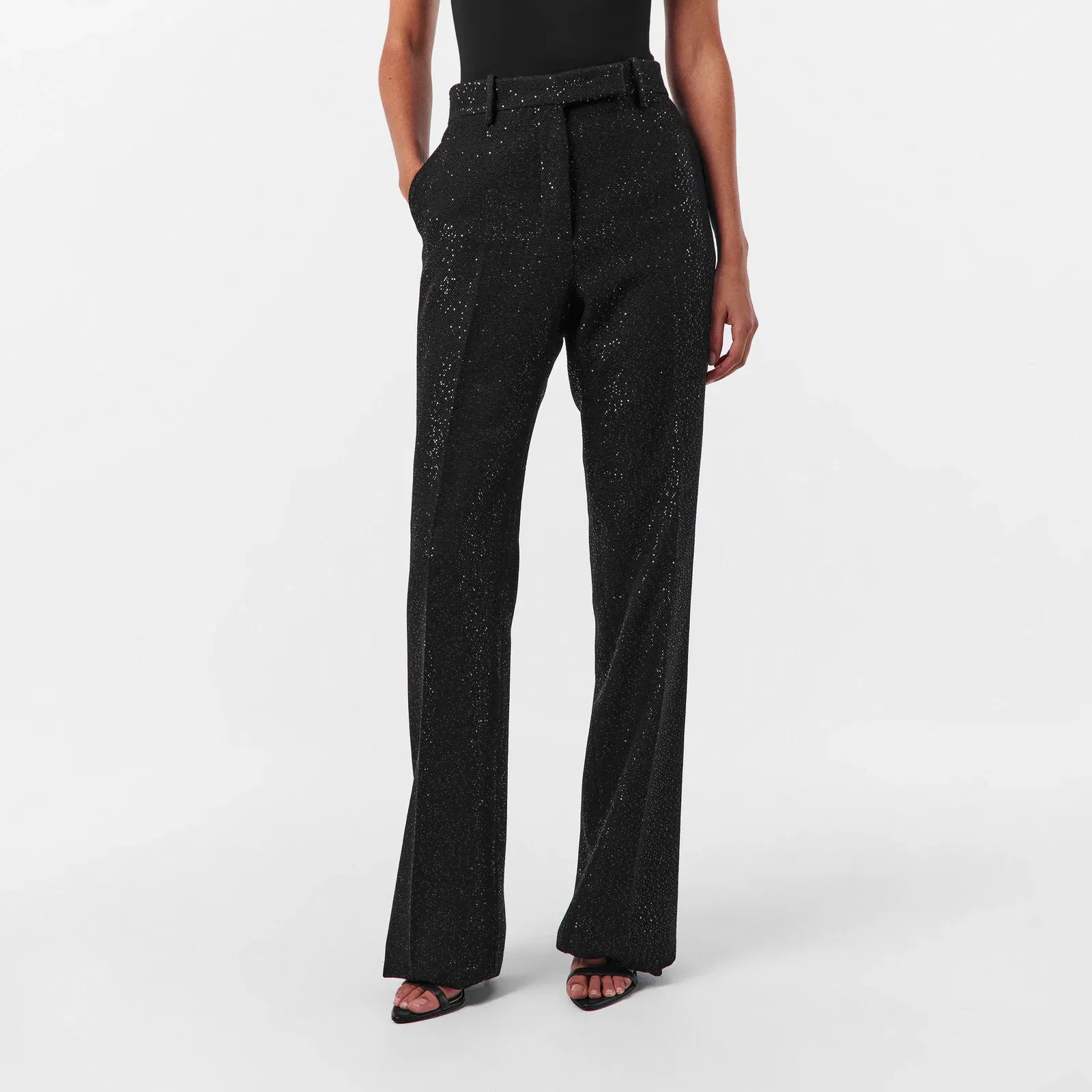 Sequined Wool Blend Crepe Tailored Trouser