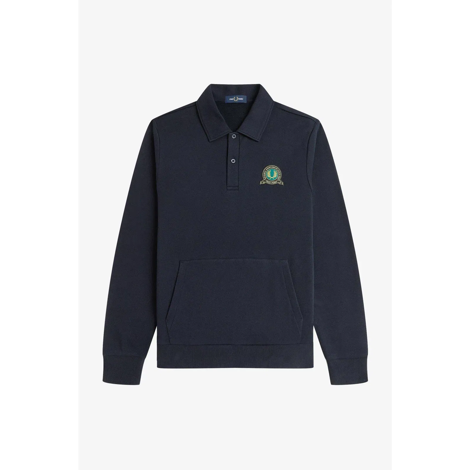 Badge Collar Ribbed Crew Sweatshirt