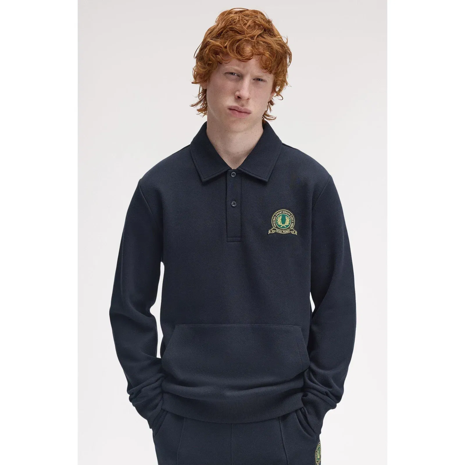 Badge Collar Ribbed Crew Sweatshirt
