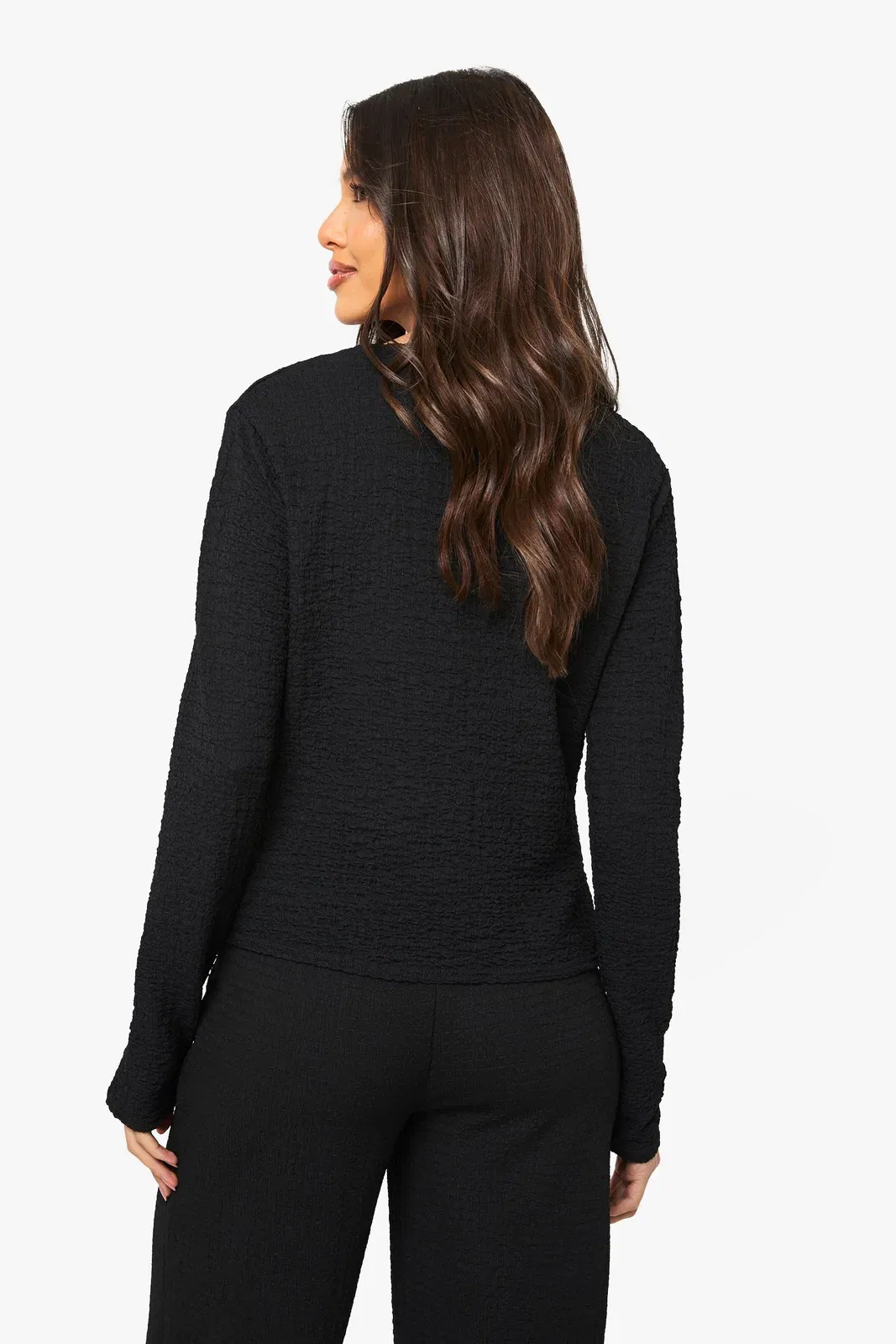 Textured Button Through Long Sleeve Top
