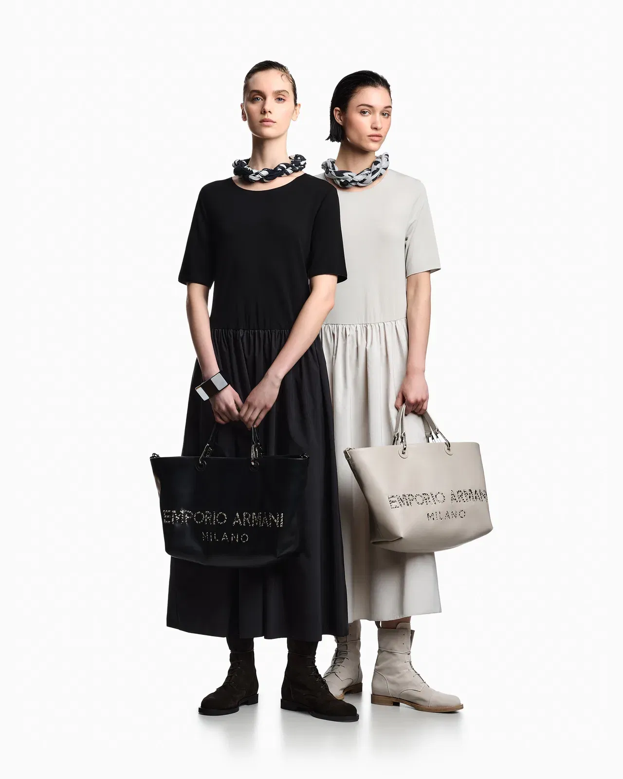 Emporio Armani Long, short-sleeved interlock dress