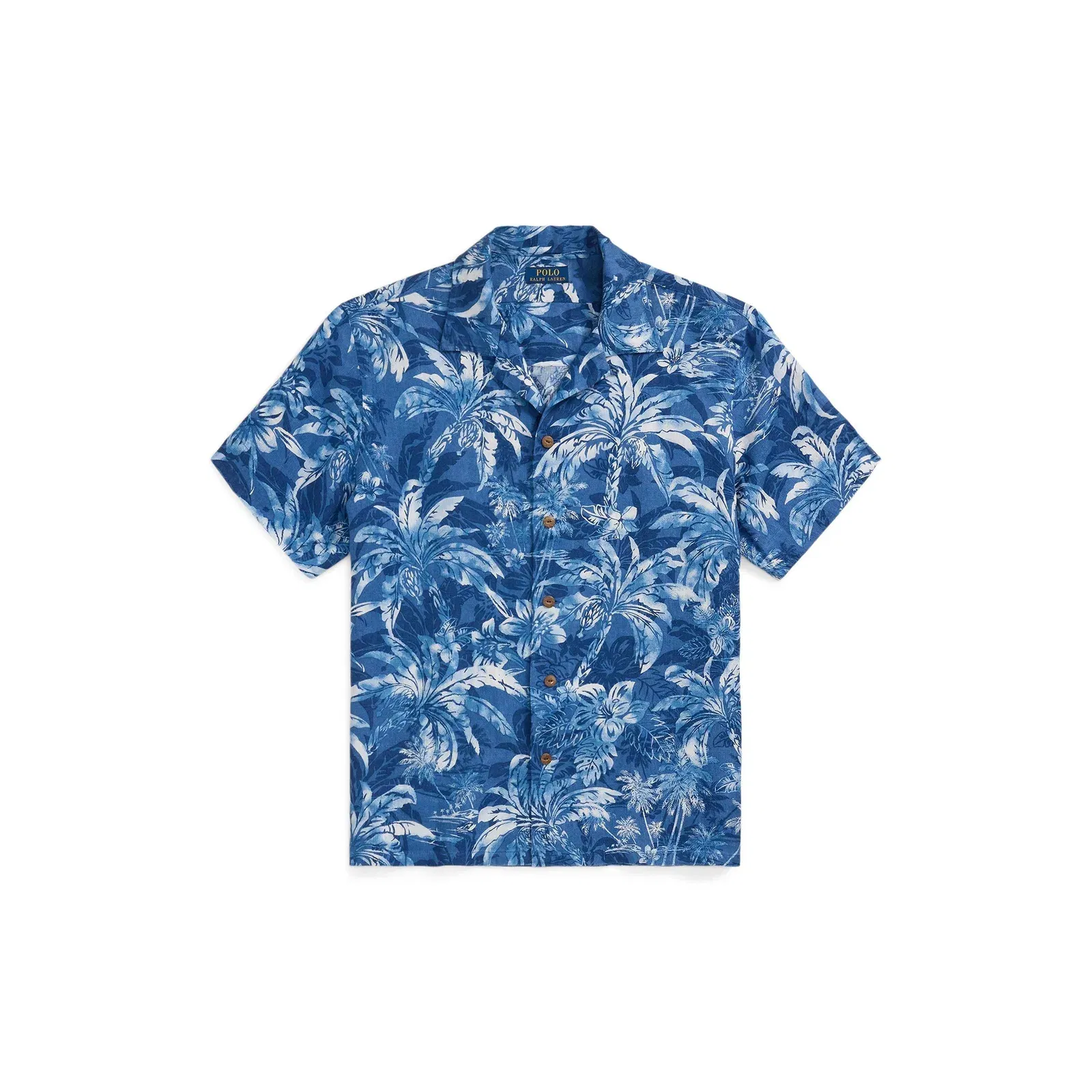 Linen Palm Pattern Short Sleeve Shirt