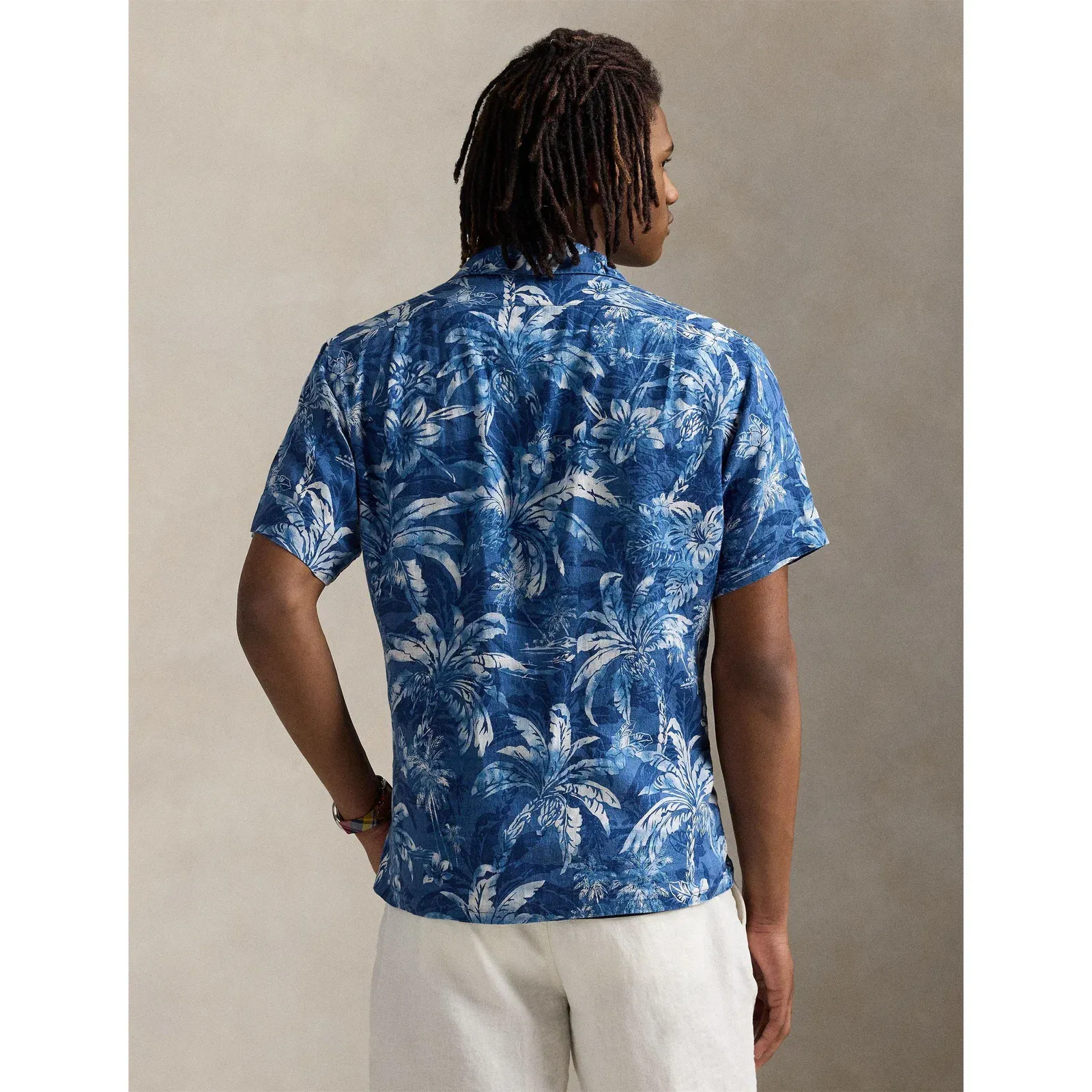 Linen Palm Pattern Short Sleeve Shirt