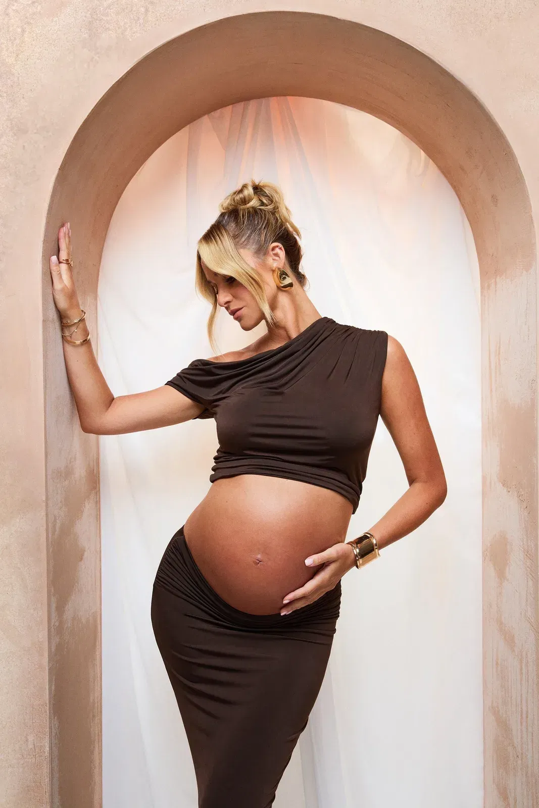 Emily Shak Maternity Slinky Ruched Off The Shoulder Top