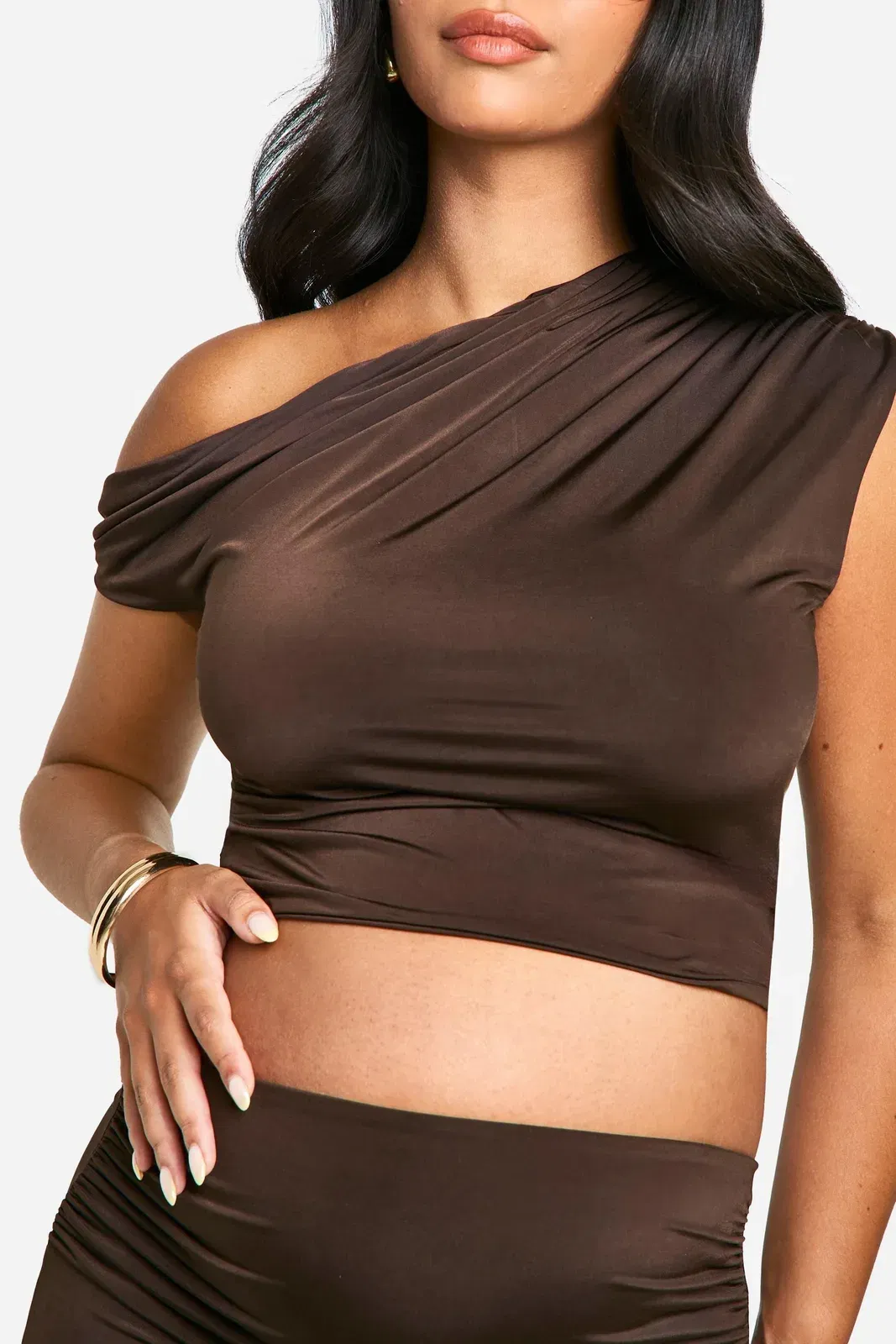 Emily Shak Maternity Slinky Ruched Off The Shoulder Top