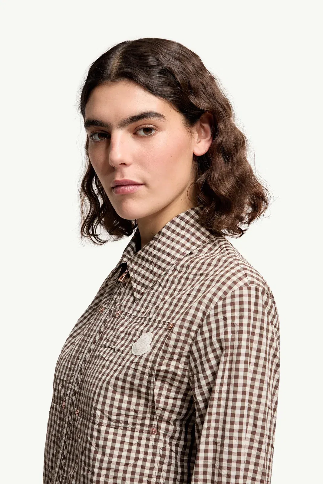 Moncler Vichy Cotton Blend Shirt White & Brown White & Brown