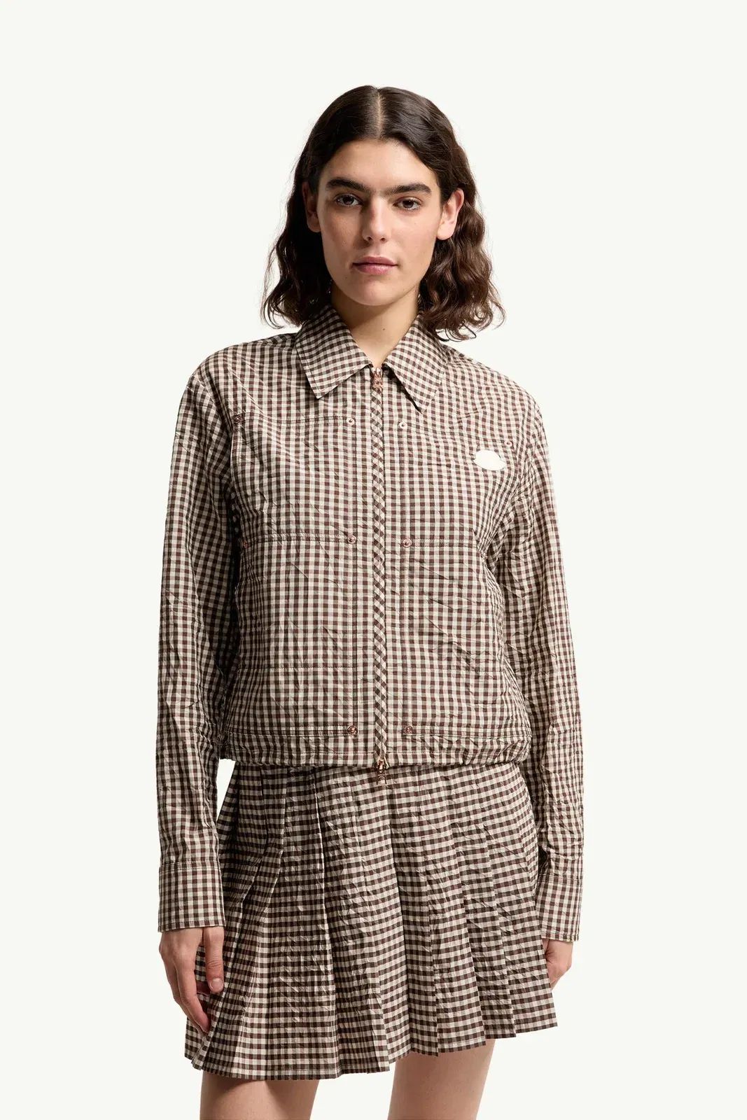 Moncler Vichy Cotton Blend Shirt White & Brown White & Brown