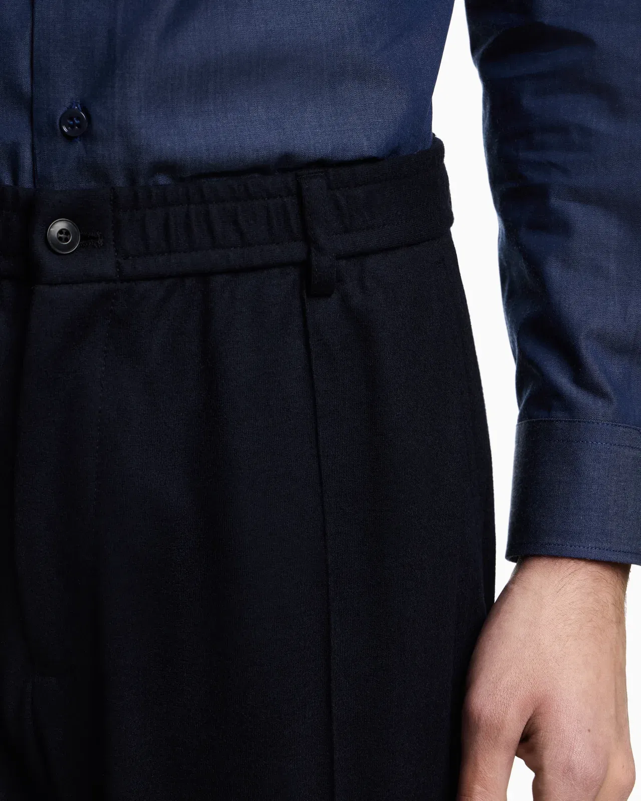 Emporio Armani Trousers with ribbing in ultra-lightweight compact wool jersey
