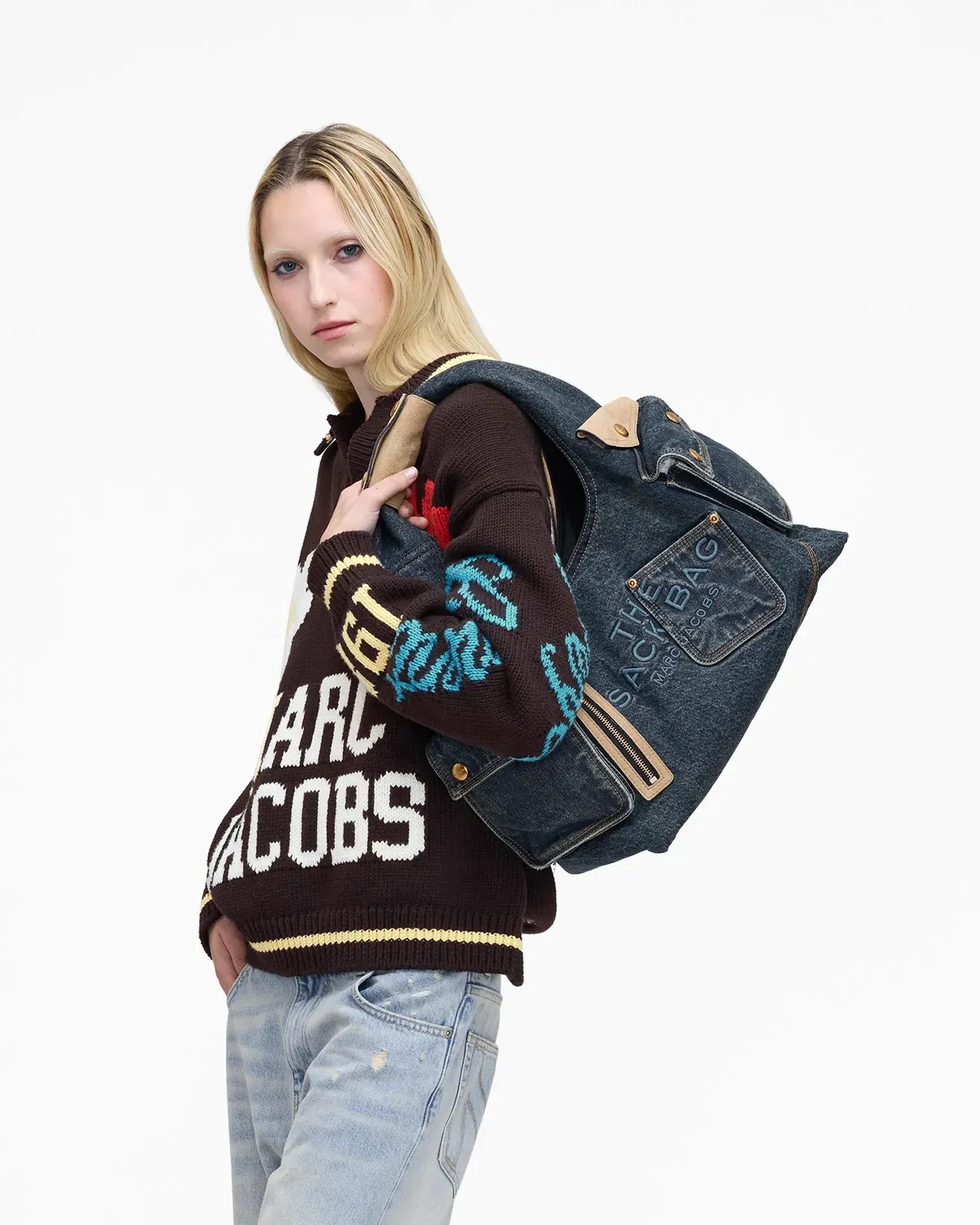 The Denim Suede Cargo Sack Bag