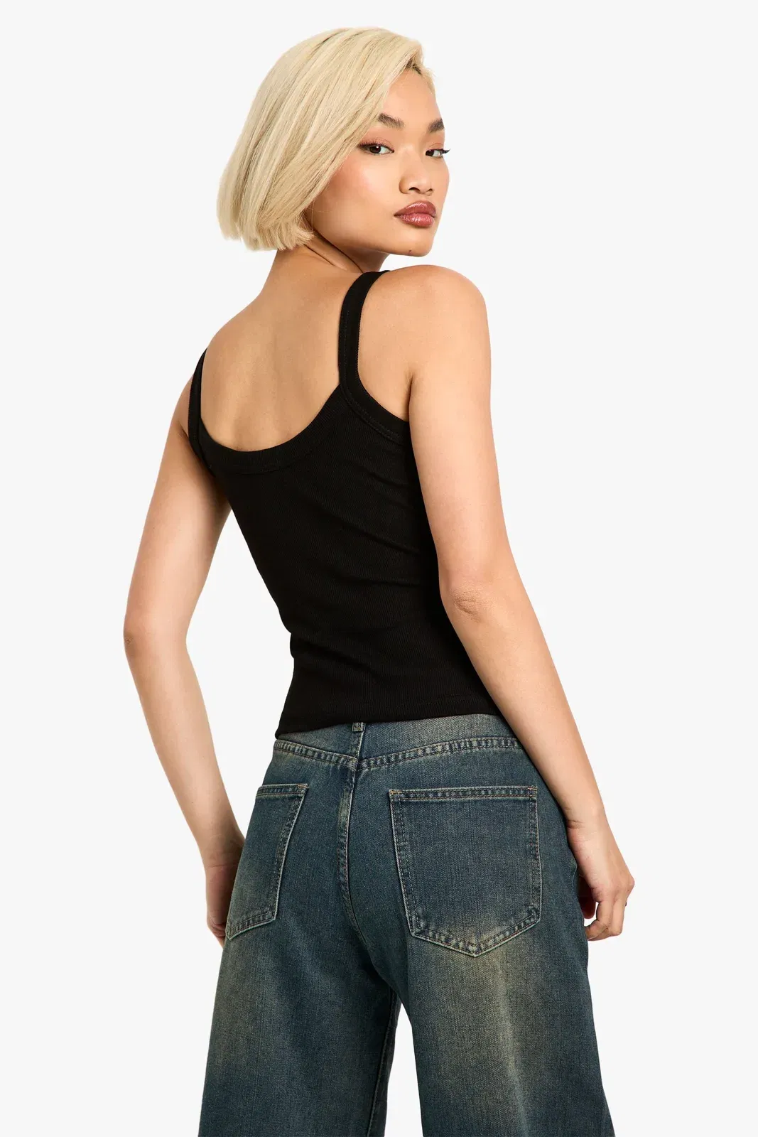 Rib Thick Binding Curved Strap Vest