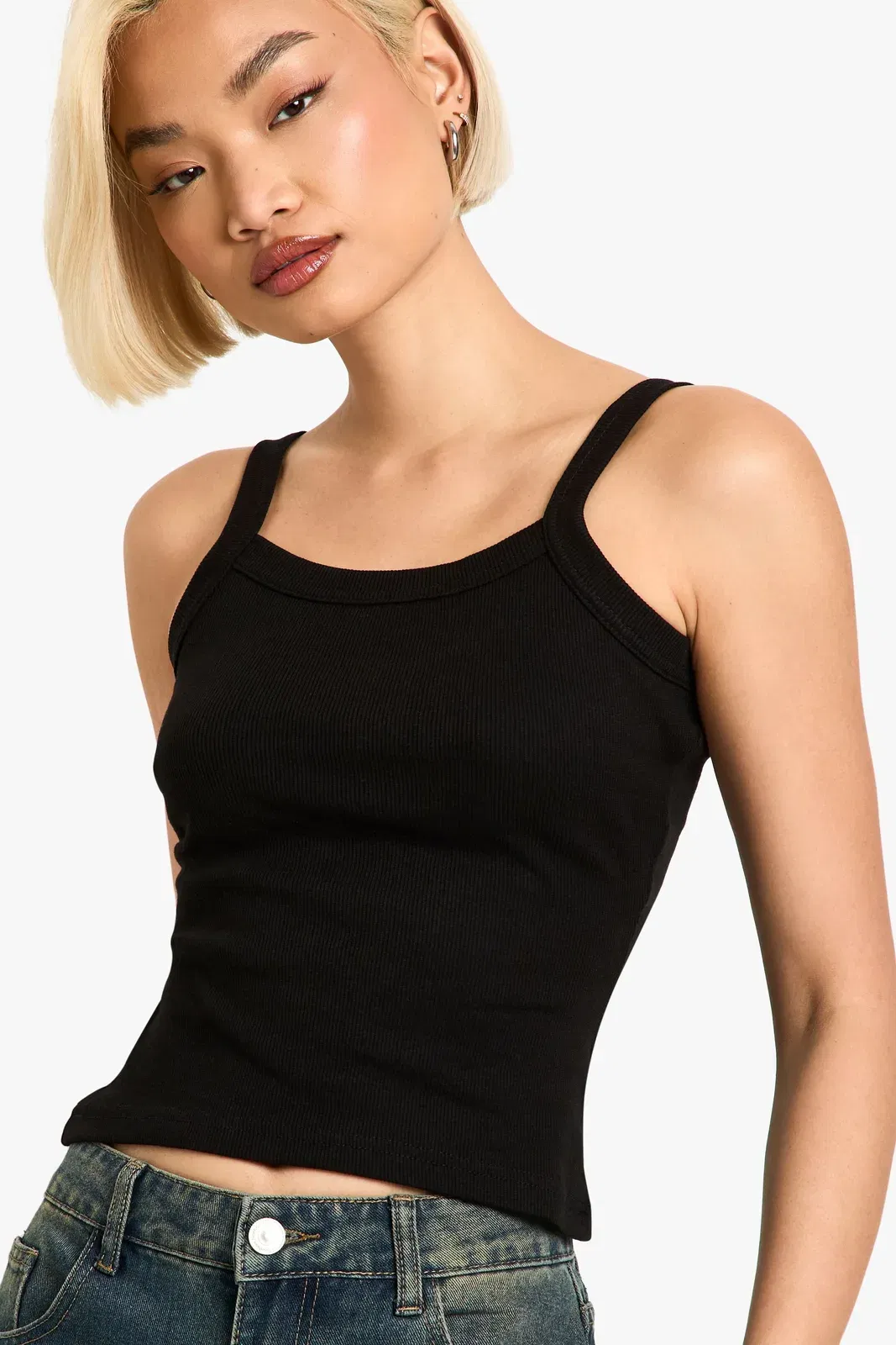 Rib Thick Binding Curved Strap Vest