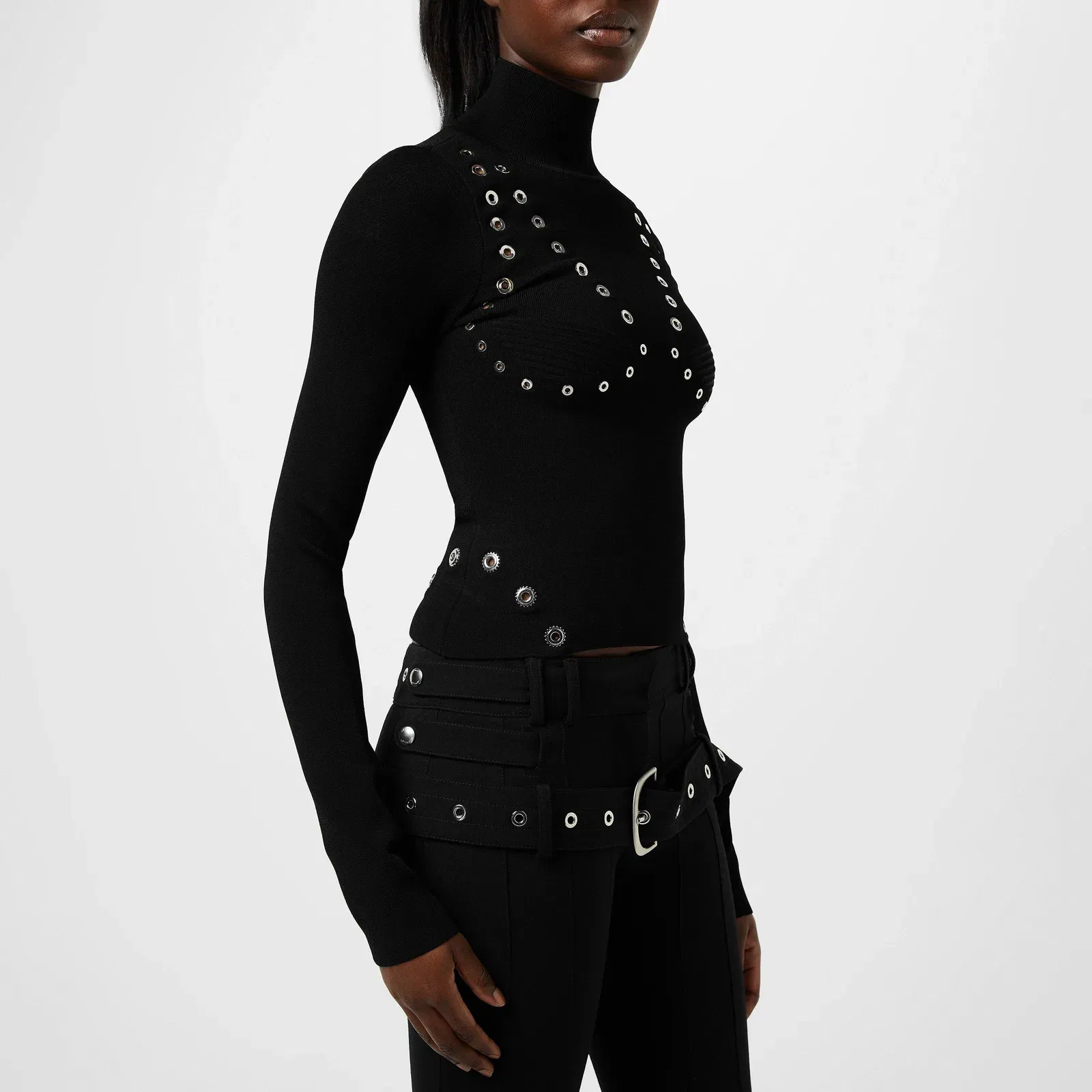 Eylts Mock Neck Viscose Long Sleeve Embellished Jumper