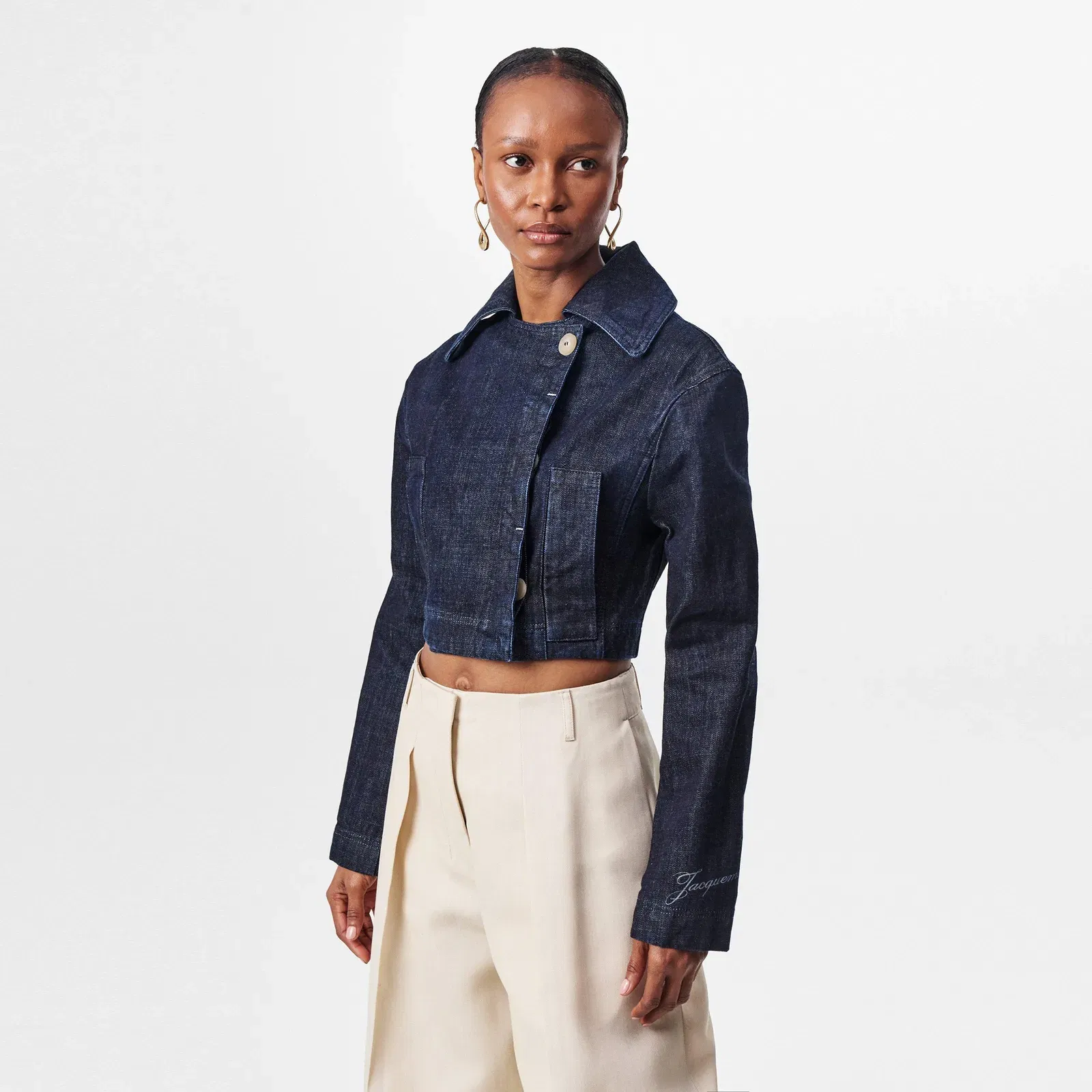 Marino Cotton Cropped Long Sleeve Denim Jacket