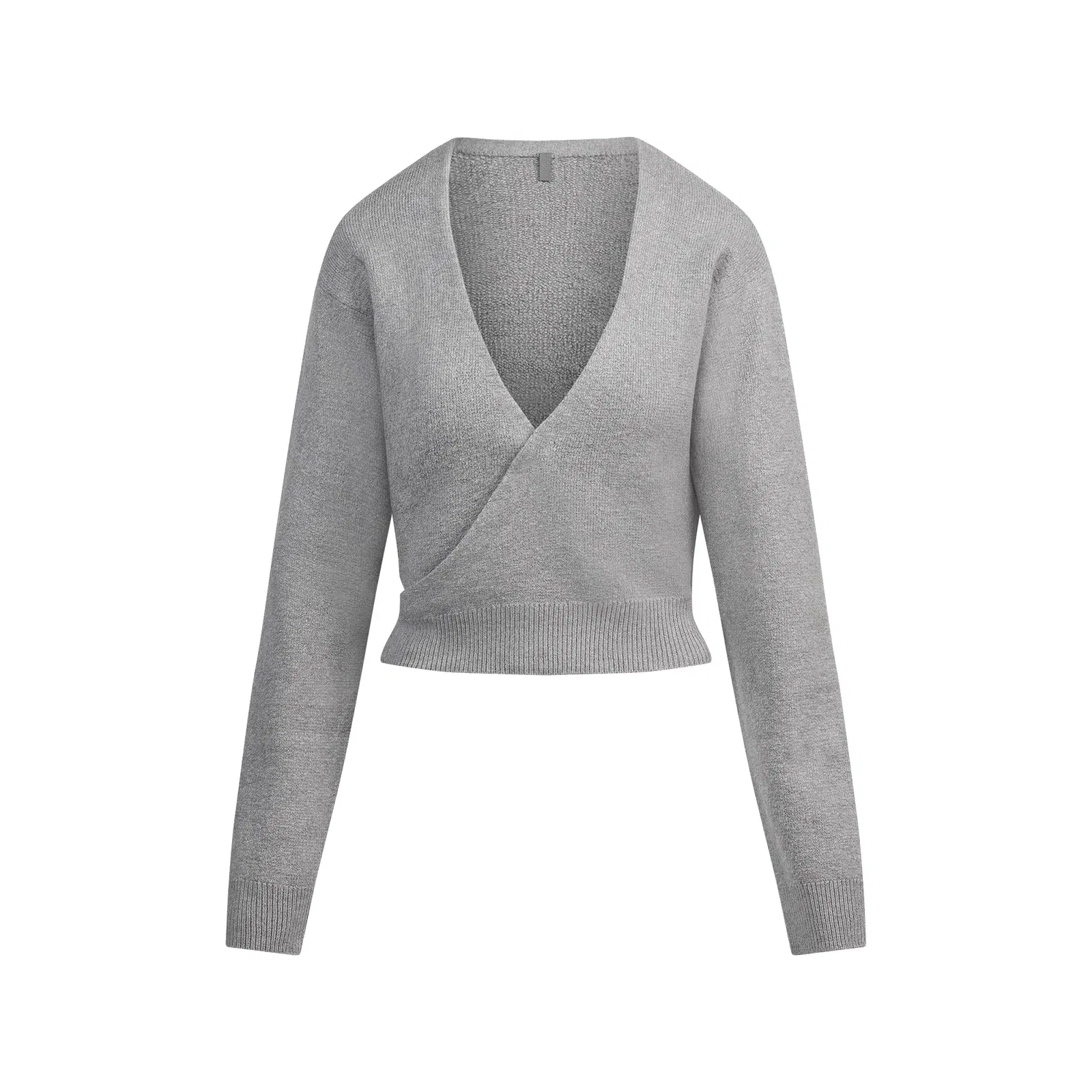 TEXTURED KNIT WRAP SWEATER | DARK HEATHER GREY