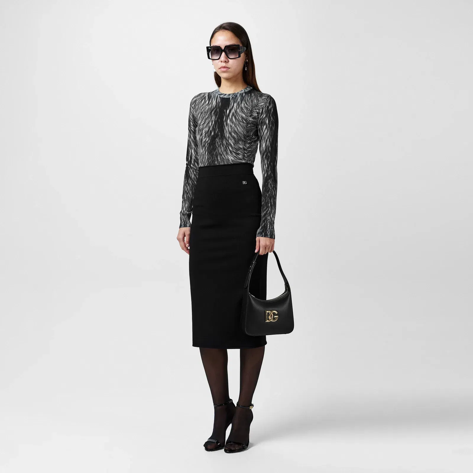 Pattern Print Knitted Crew Neck Jumper
