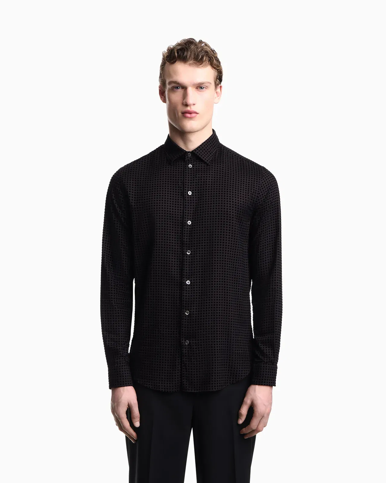 Emporio Armani Micro-check flocked viscose shirt