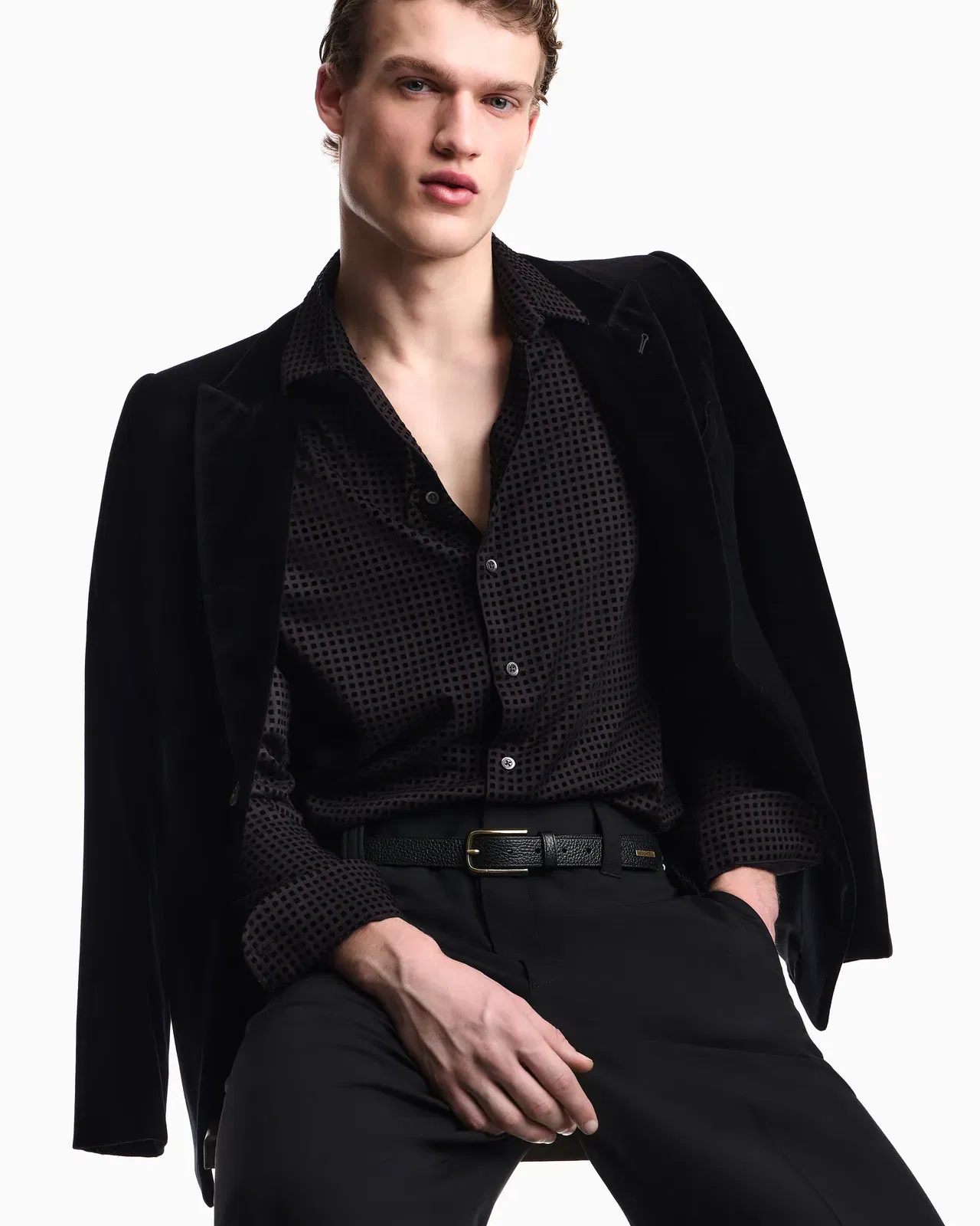 Emporio Armani Micro-check flocked viscose shirt