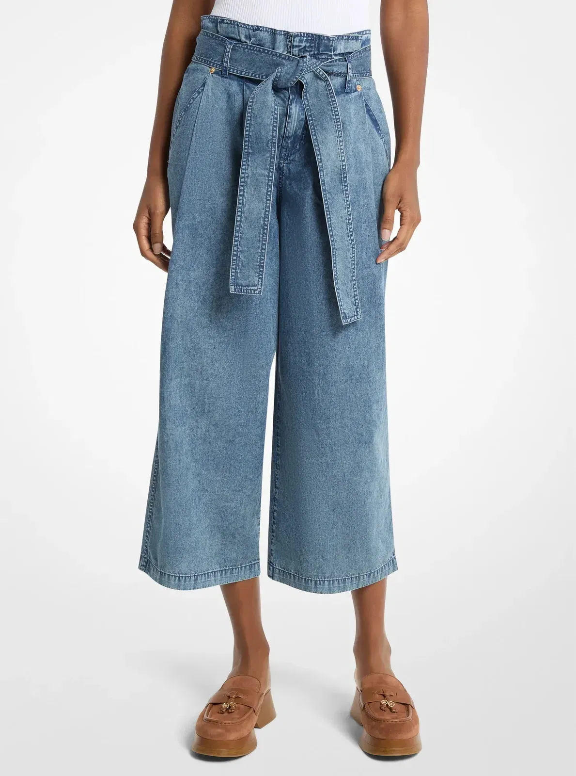 Michael Kors Denim Cropped Paperbag Pants DUSK BLUE WASH