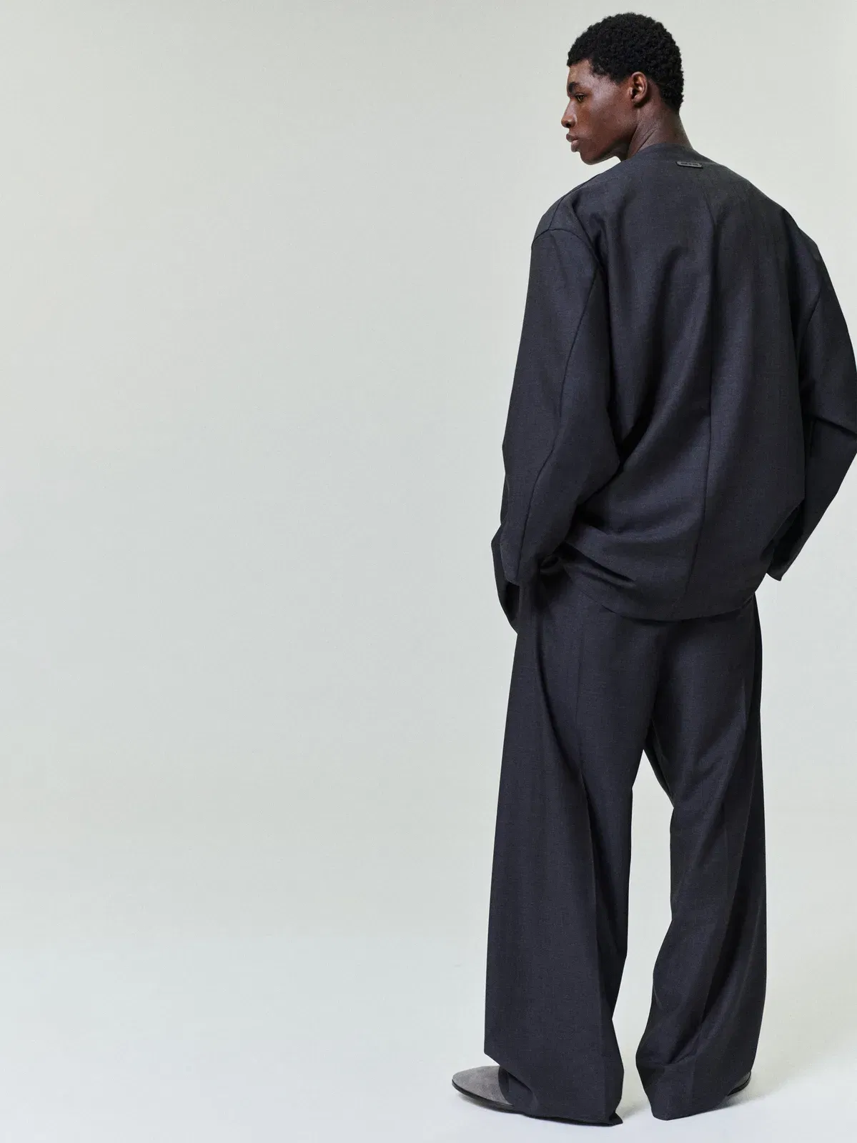 Essentials Grey Striped Wool Wide Leg Drawstring Pants Grey Striped