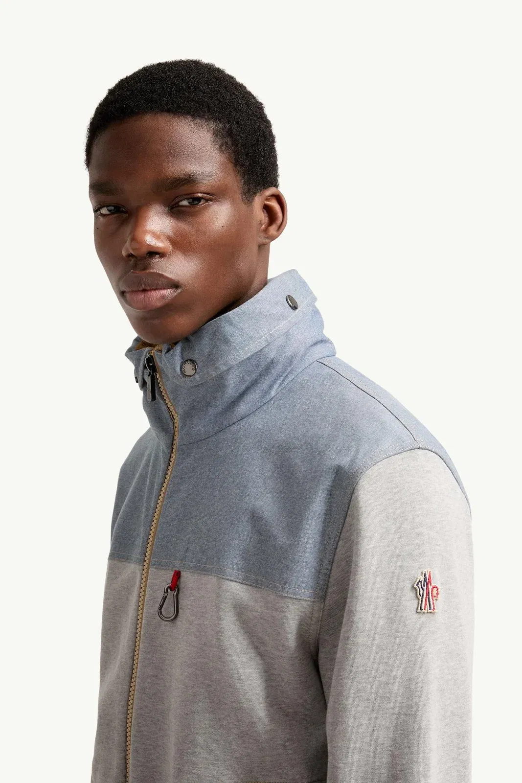 Moncler Cotton & Chambray Zip-Up Sweatshirt Grey Grey