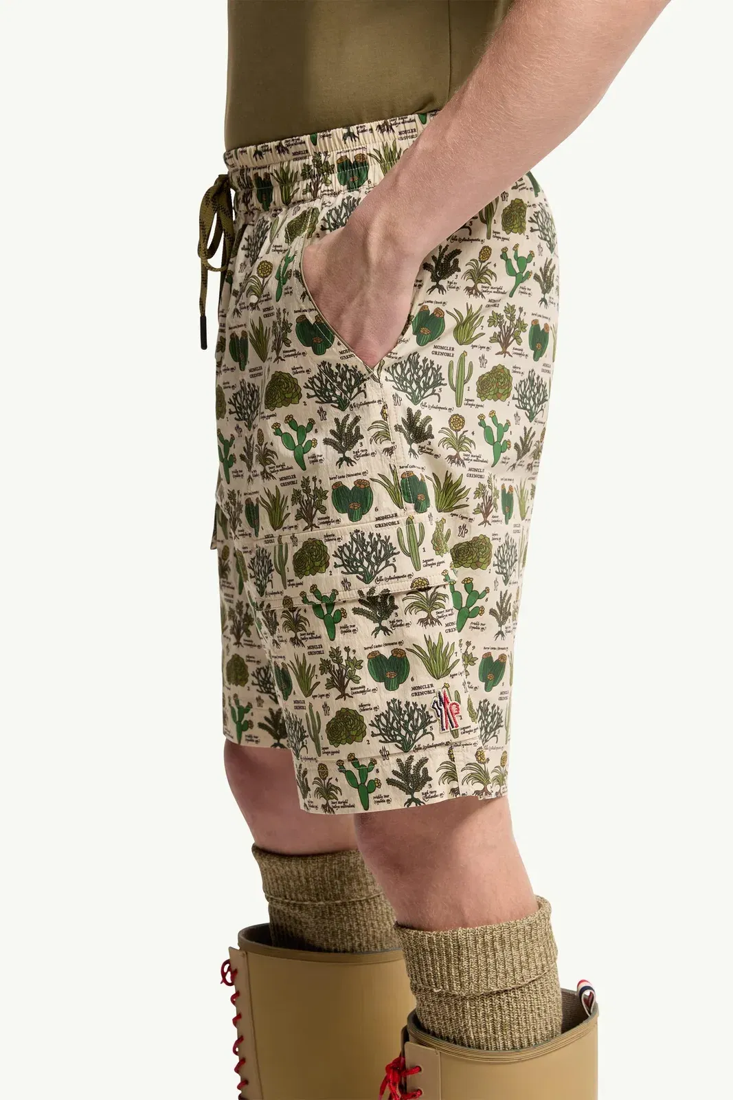 Moncler Botanical Print Cotton Blend Shorts Brown & Green Brown & Green