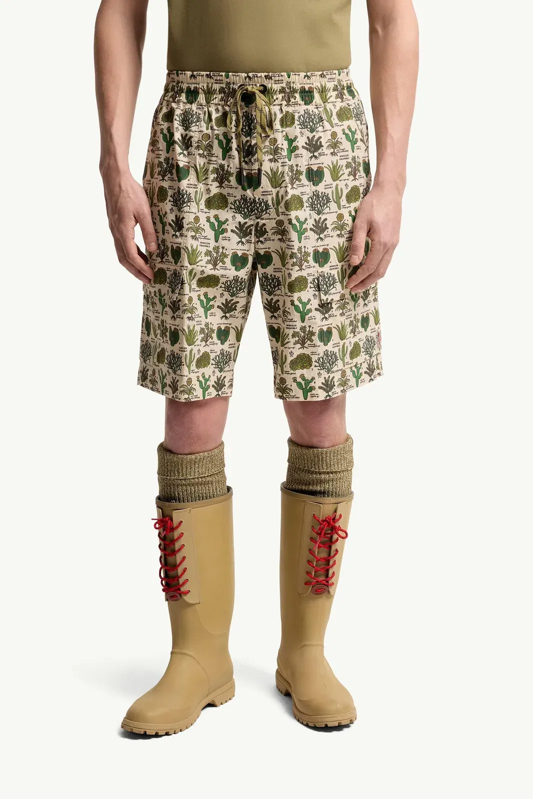 Moncler Botanical Print Cotton Blend Shorts Brown & Green Brown & Green