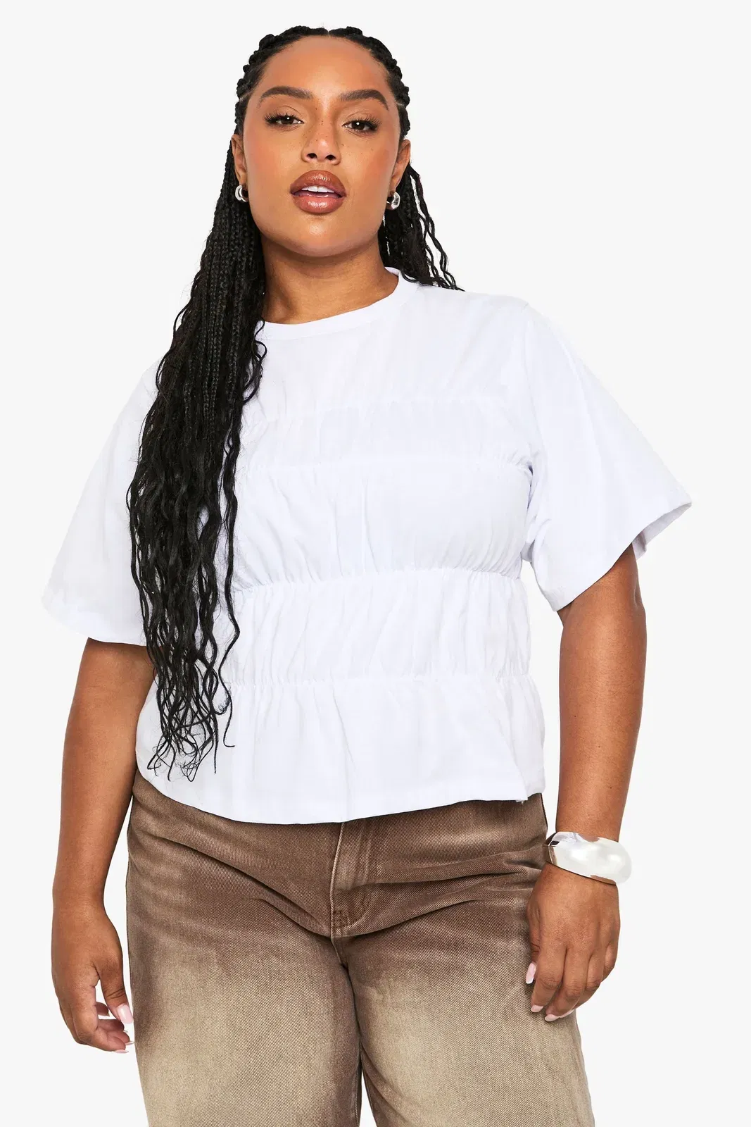 Plus Jersey Shirred Panel Cotton T-Shirt
