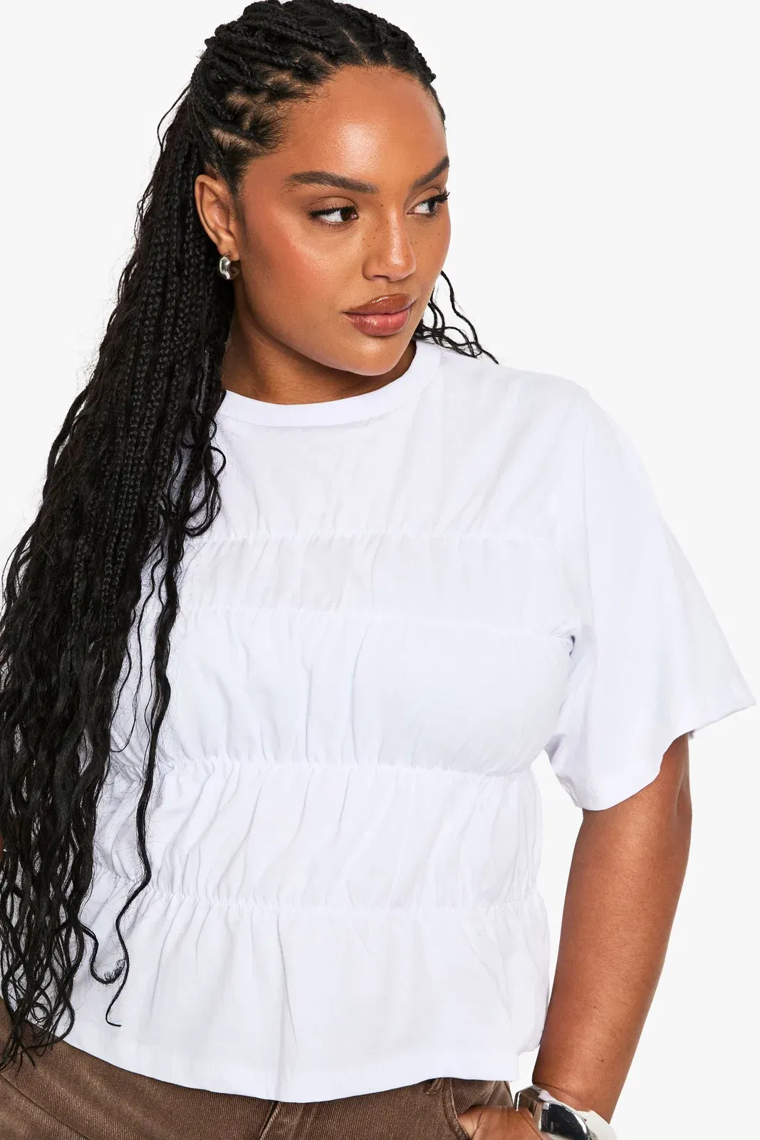 Plus Jersey Shirred Panel Cotton T-Shirt