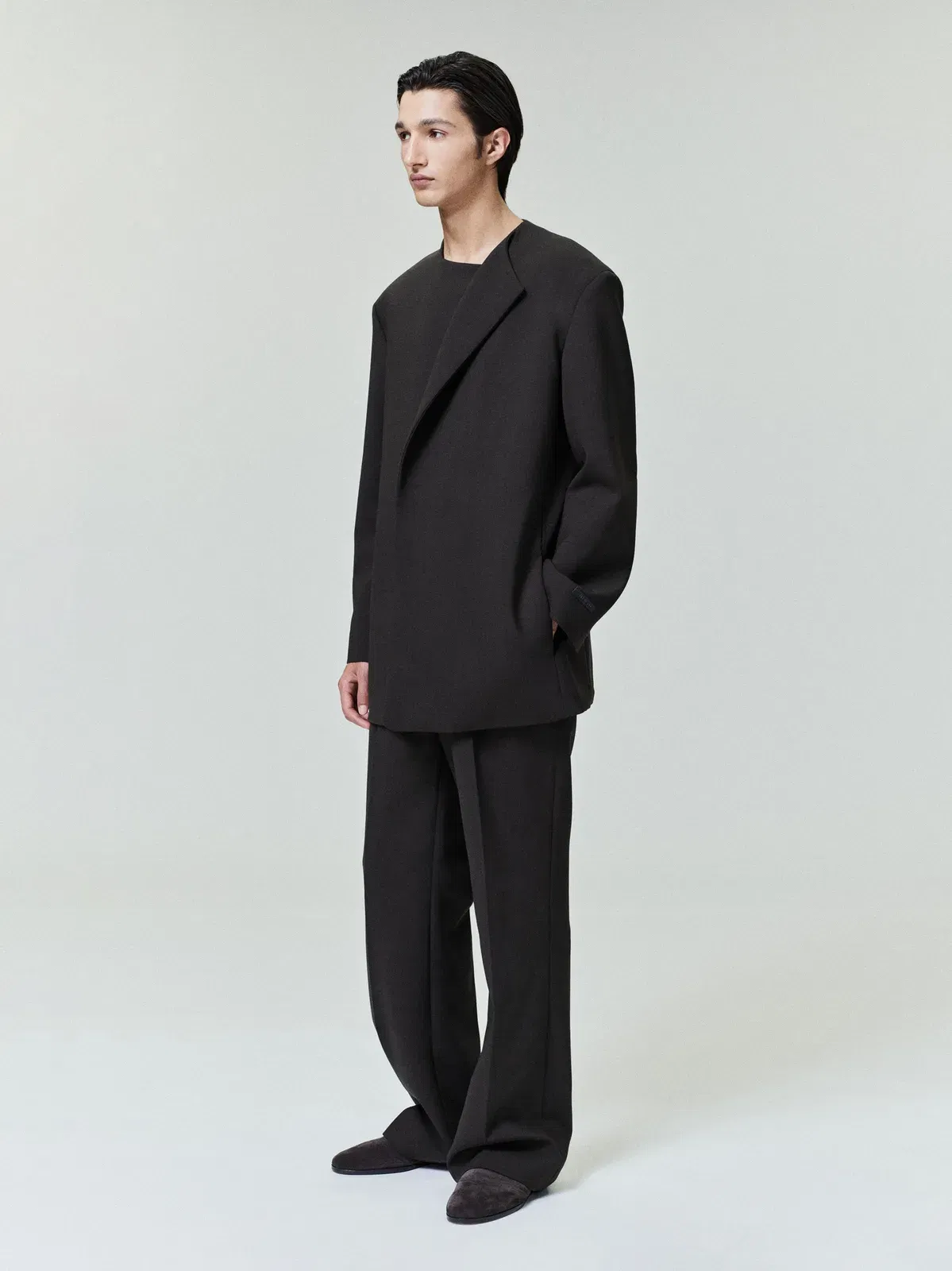 Essentials Double Weave Wool Crewneck Jacket Brown