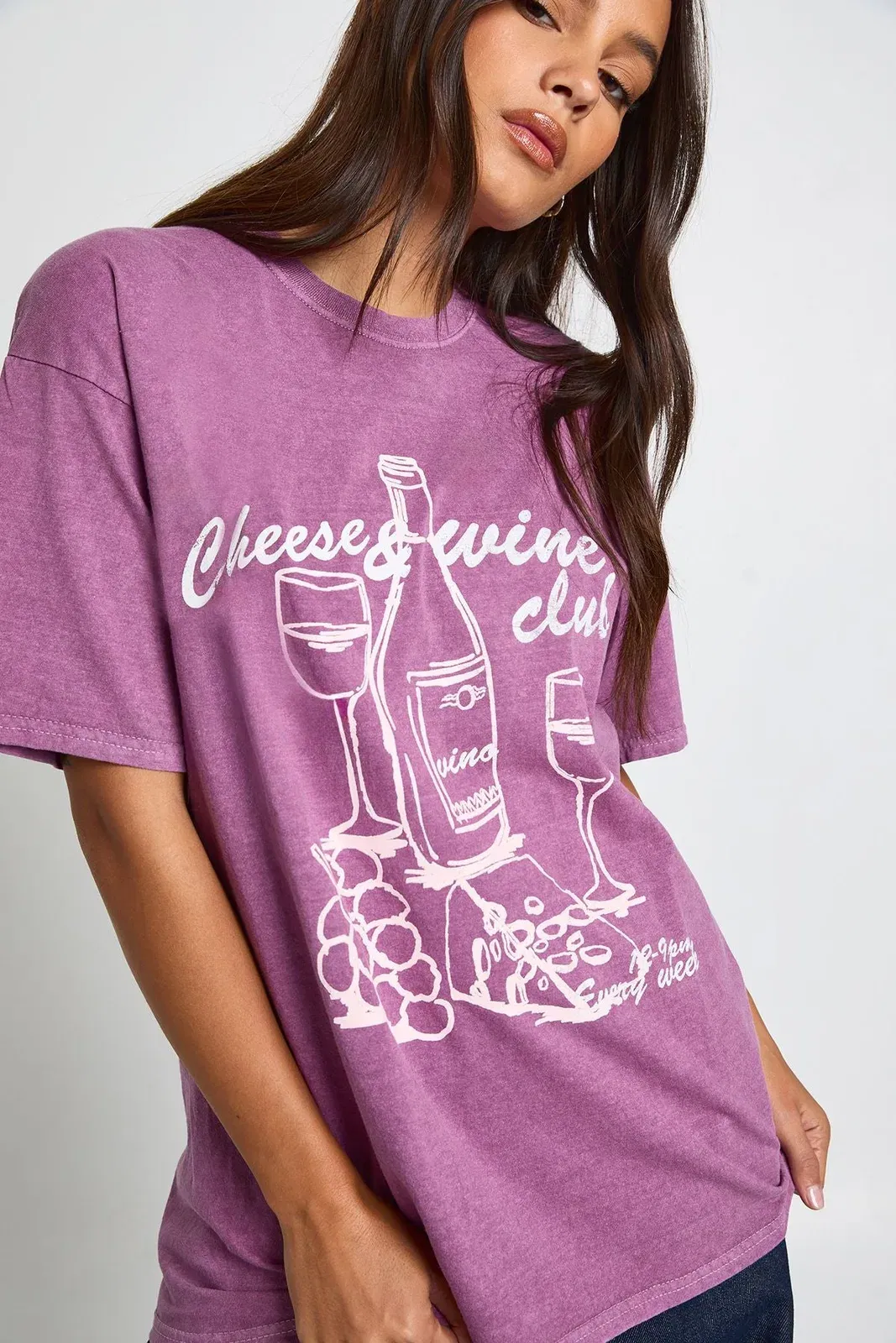 Cheese and Wine Printed Oversized T-Shirt