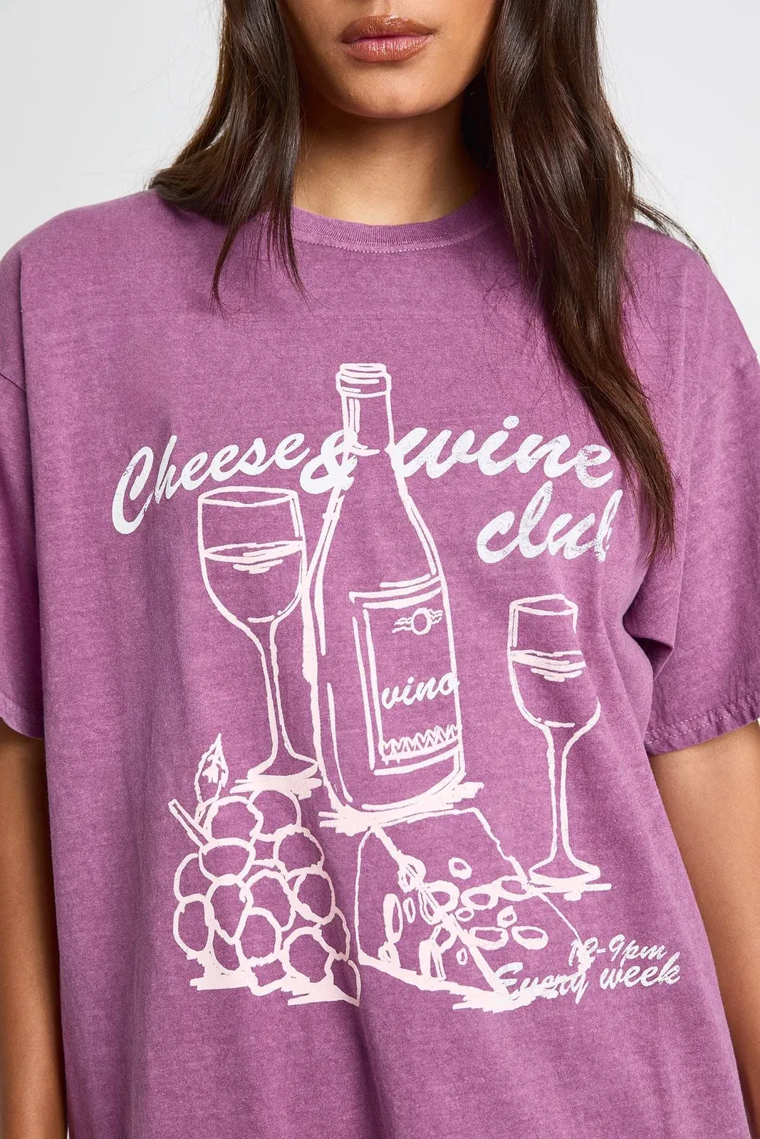Cheese and Wine Printed Oversized T-Shirt
