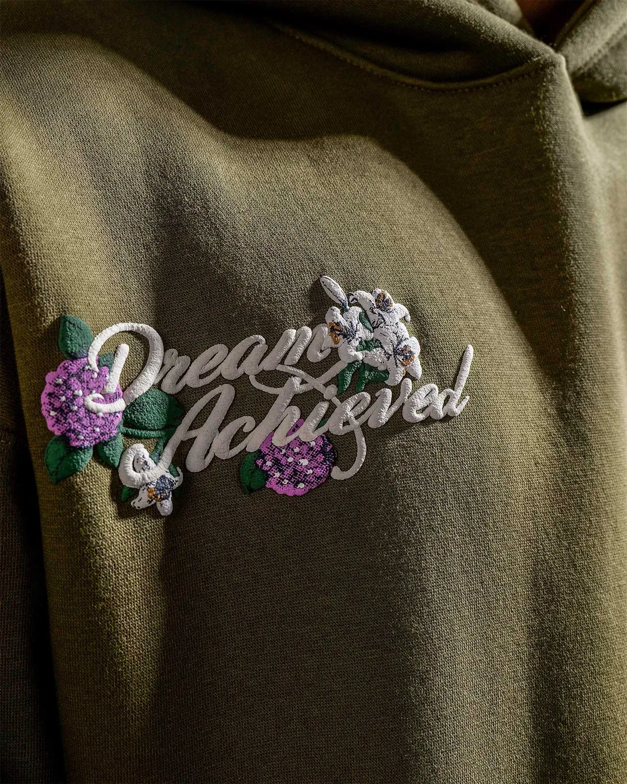 Dream Achieved - Olive Oversized Printed Hoodie