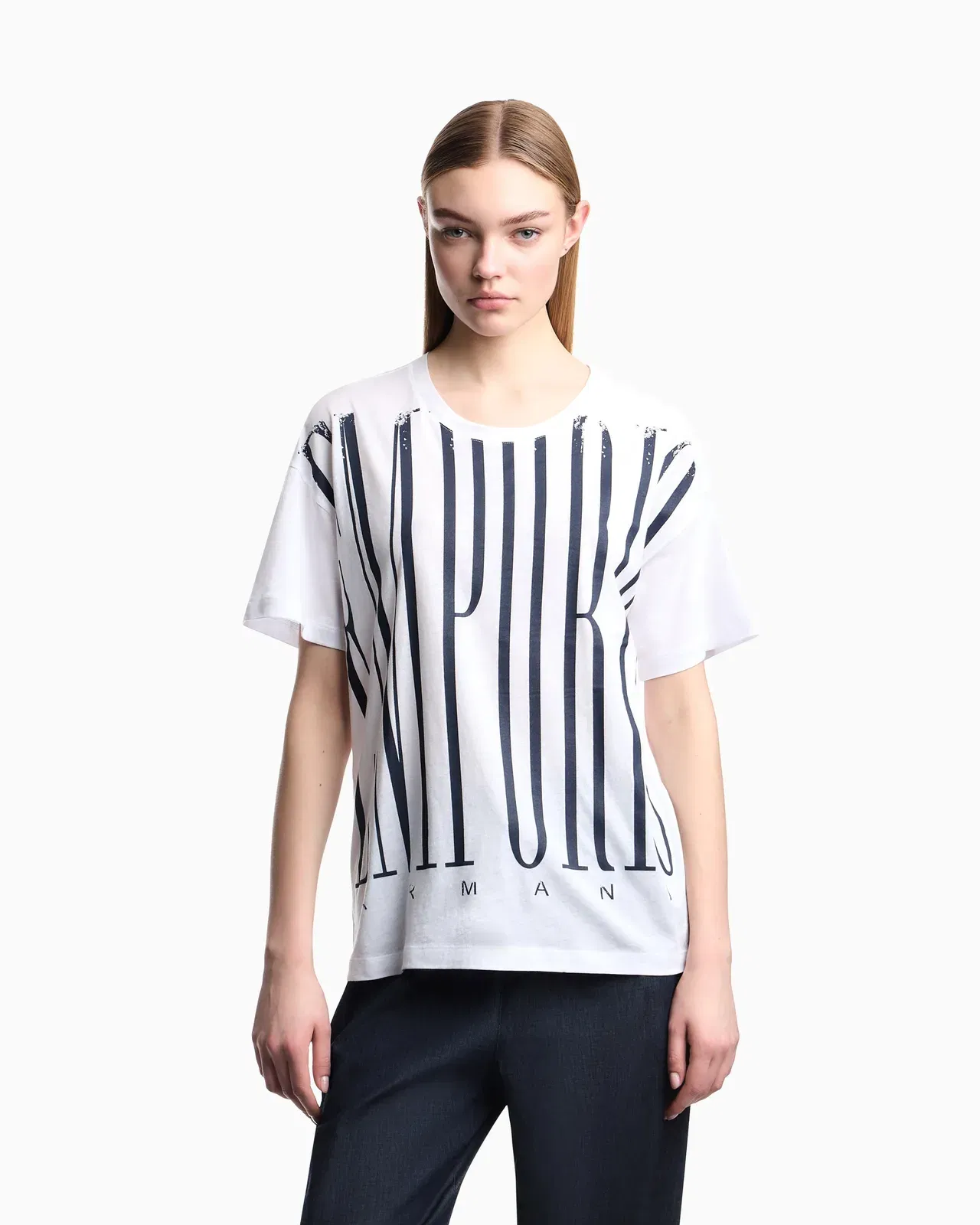 Emporio Armani Lightweight jersey T-shirt with oversized Emporio lettering