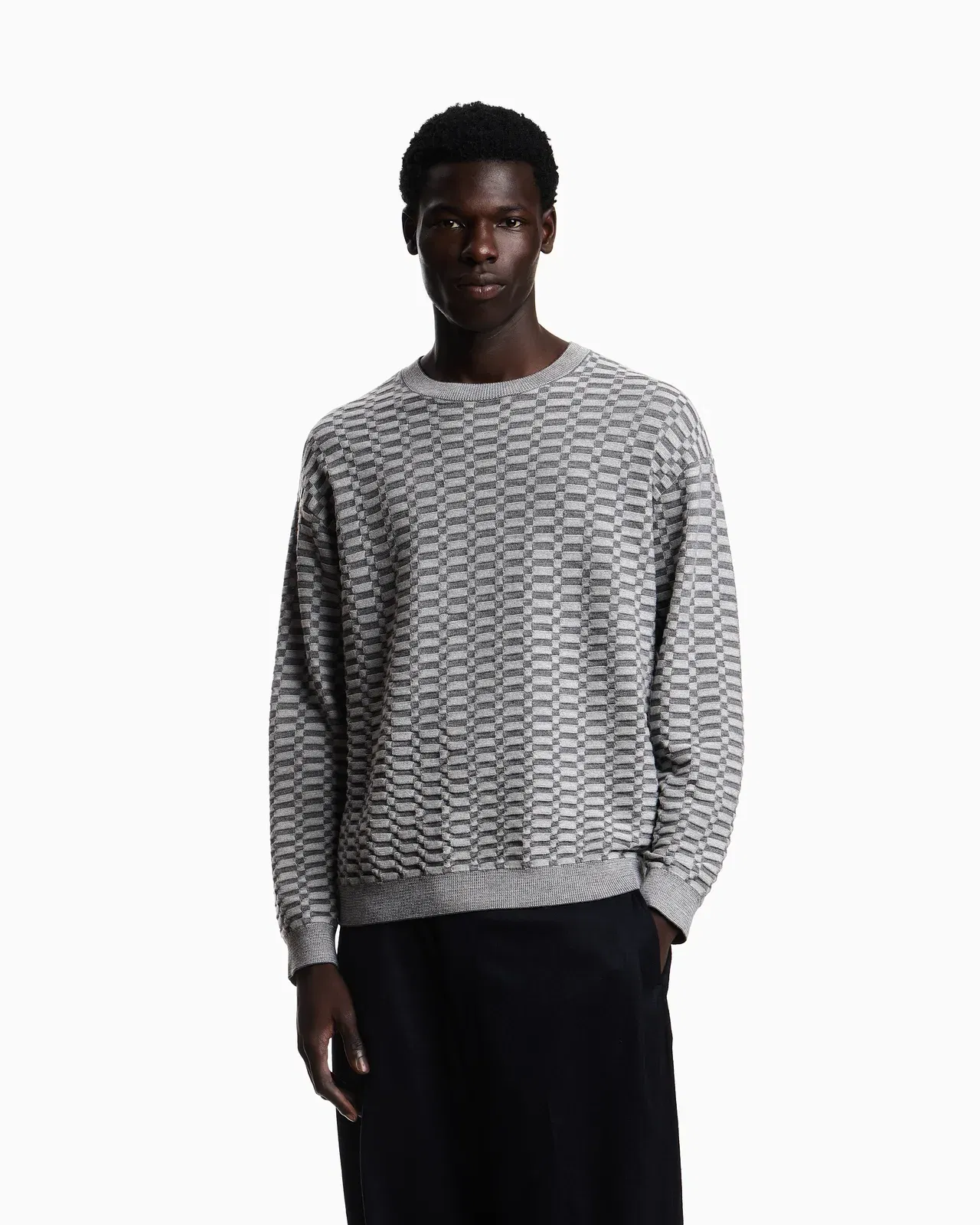 Emporio Armani Op-art textured virgin wool jumper