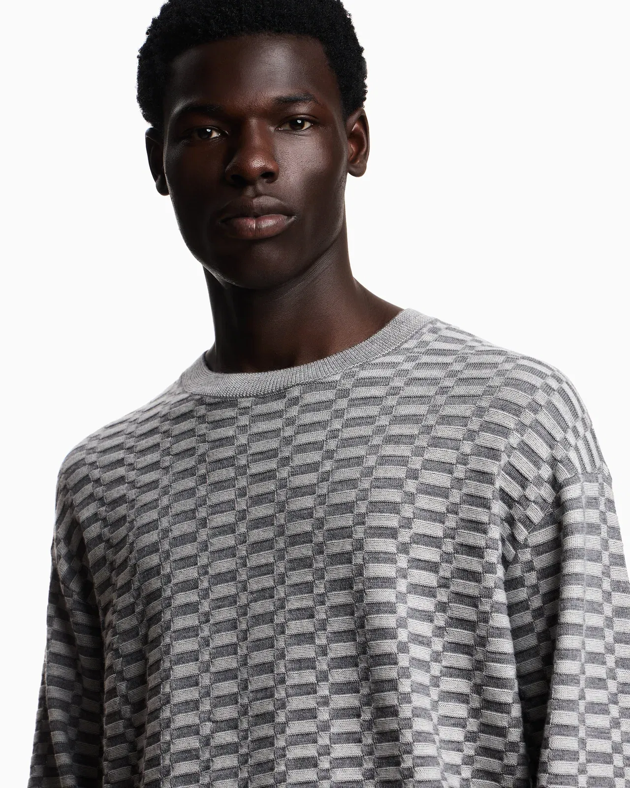 Emporio Armani Op-art textured virgin wool jumper