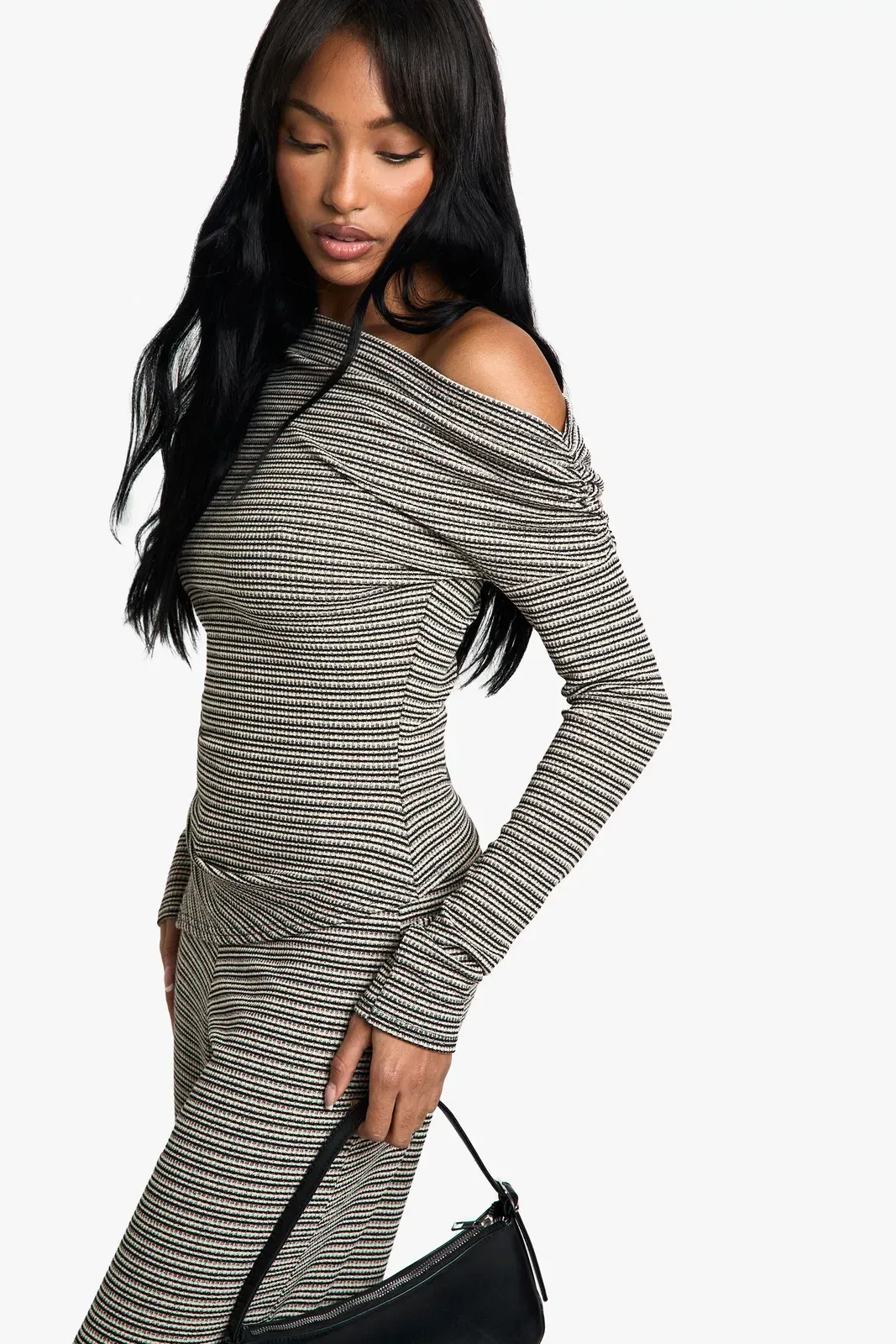 Striped Jersey Slouchy Off Shoulder Top