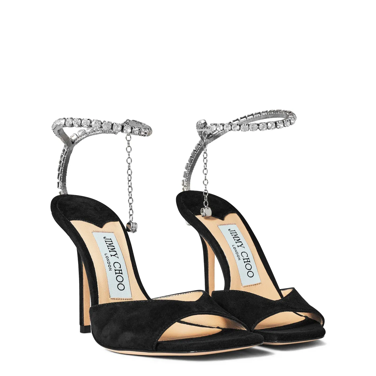 Crystal Ankle Chain Leather Saeda 100 Sandals