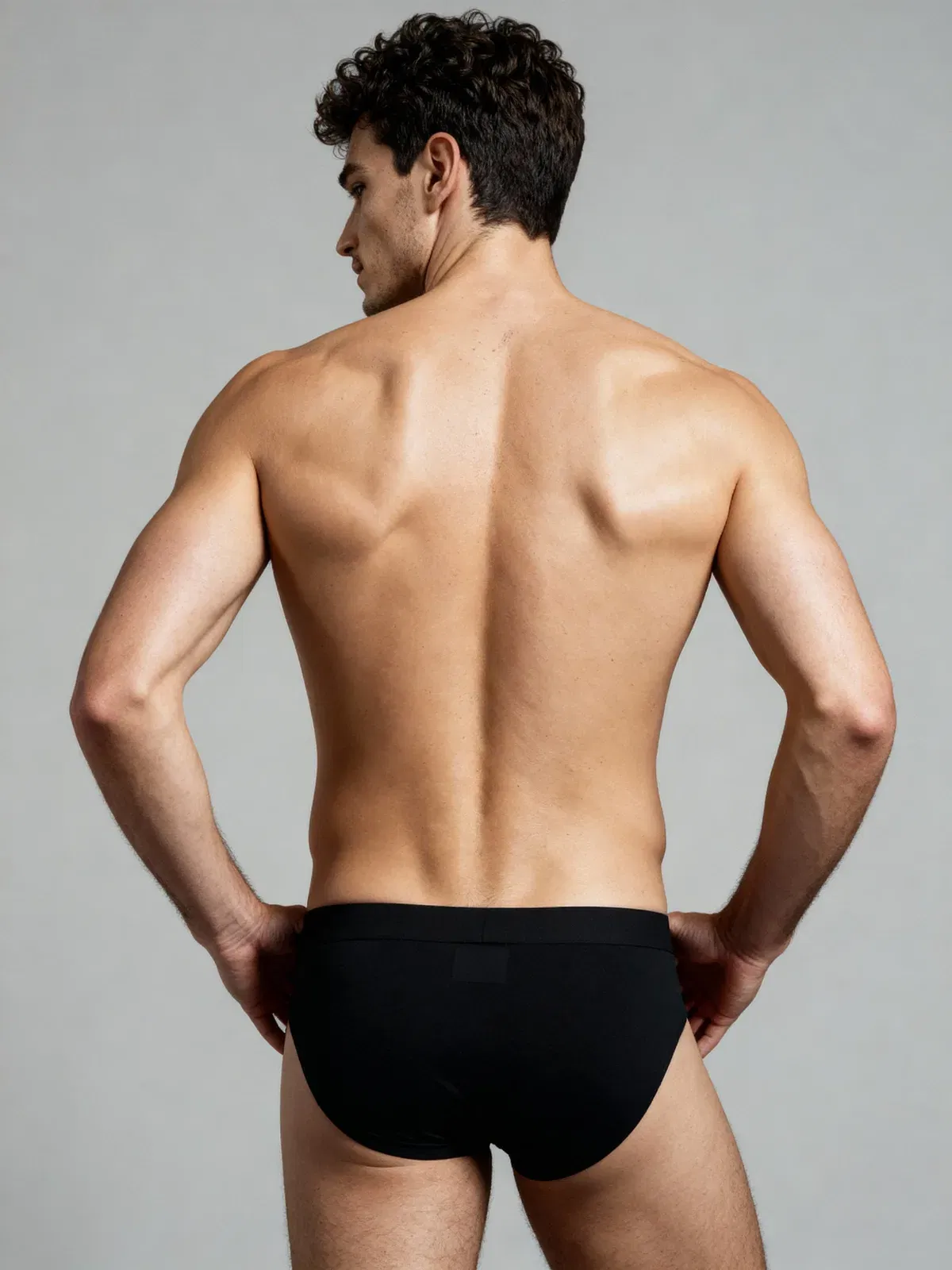 Men V Cut Black Solid Luxury Elastic Trunk by Manaca