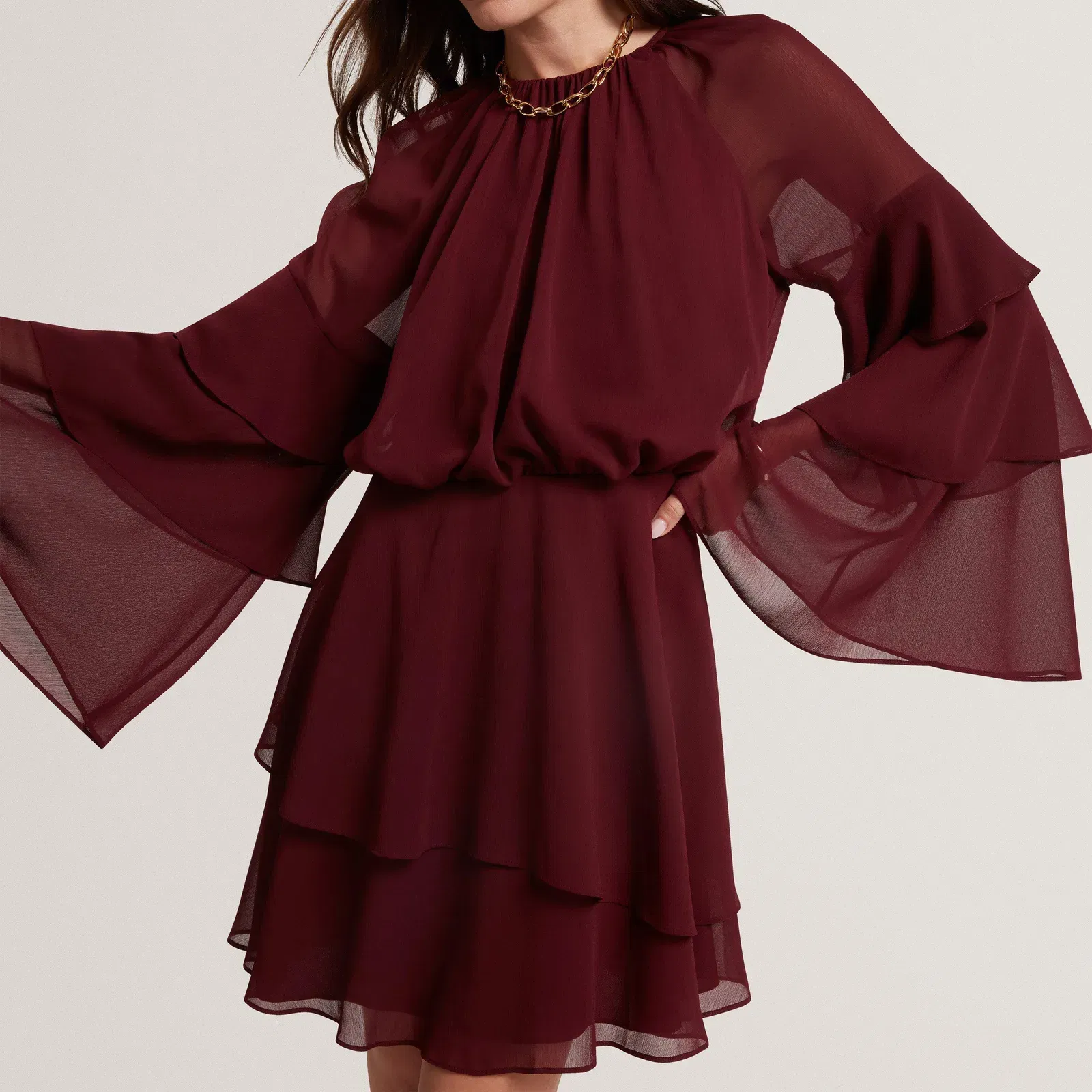 Ted Baker Frill Trim Long Sleeve Mini Dress