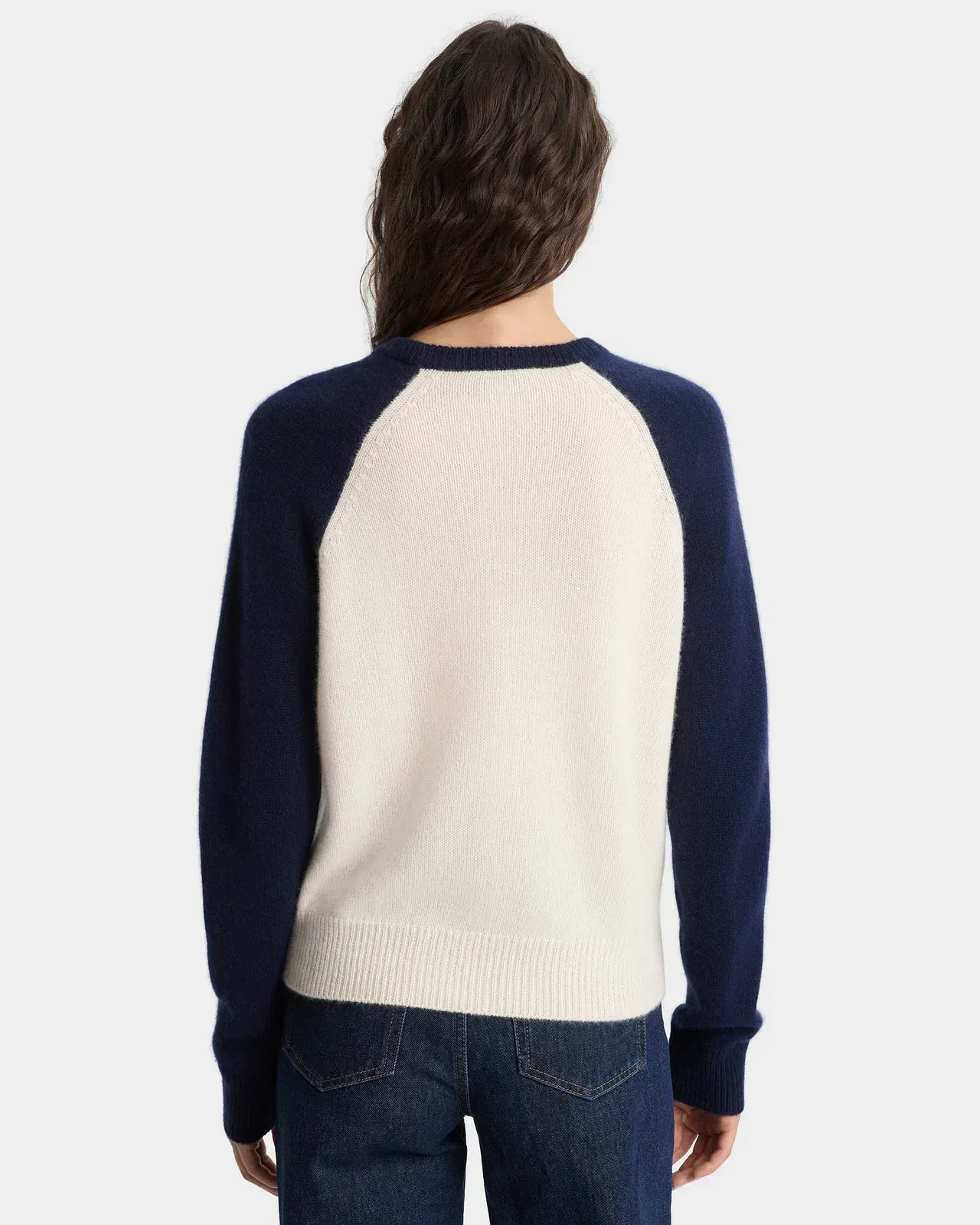 Syracuse Cashmere Baseball Sweater - Ecru/Navy