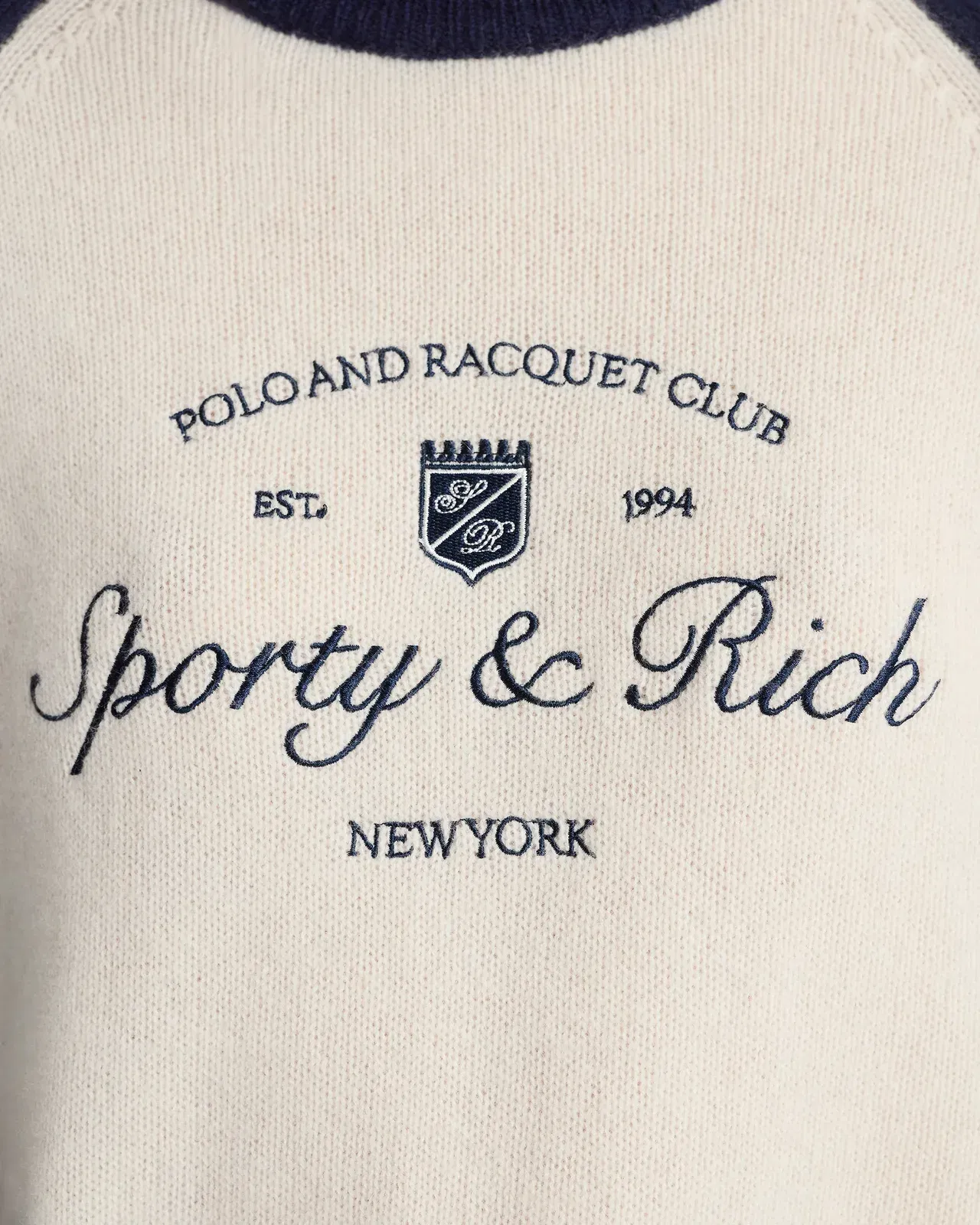 Syracuse Cashmere Baseball Sweater - Ecru/Navy
