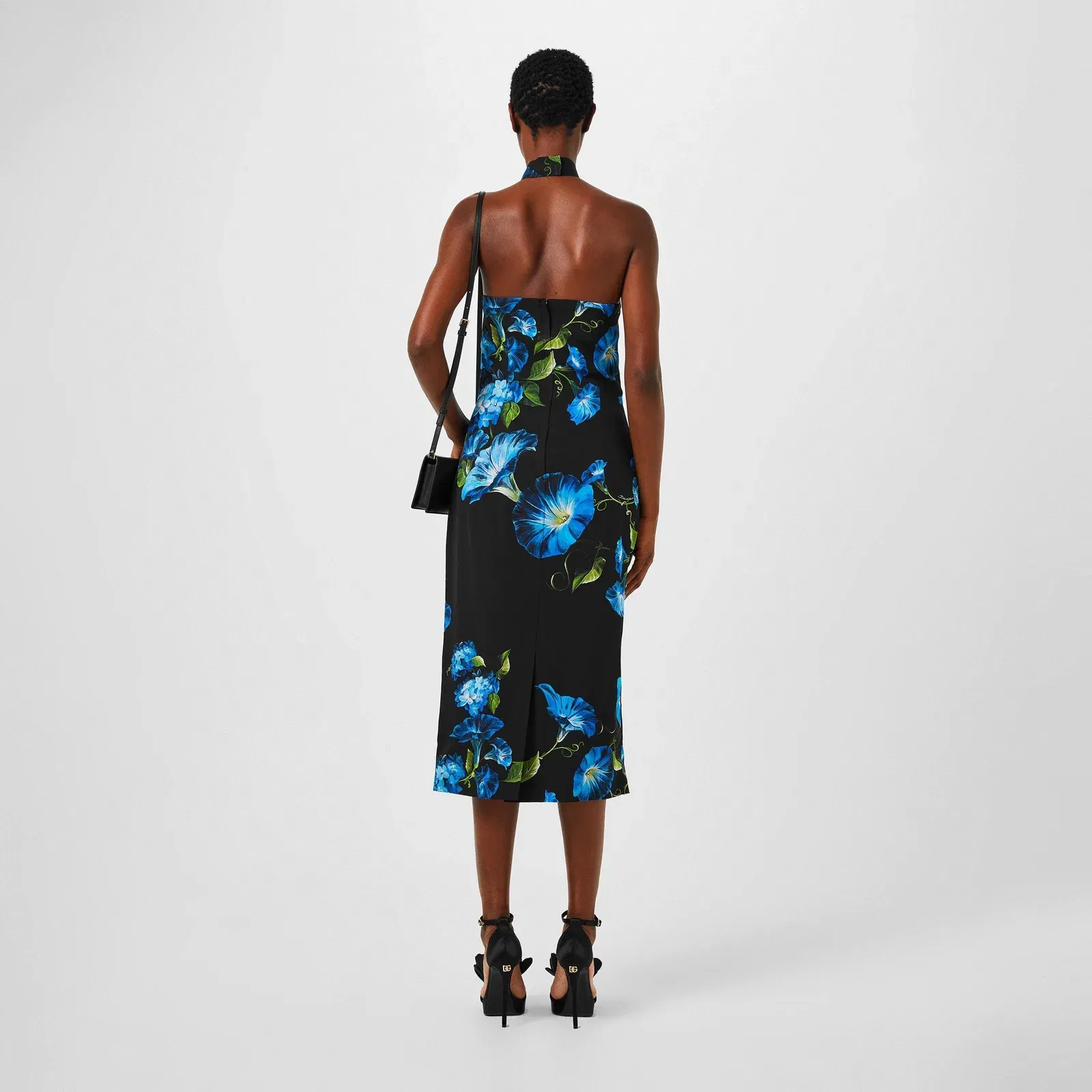 Floral Print Flared Hem Stretch Silk Midi Dress