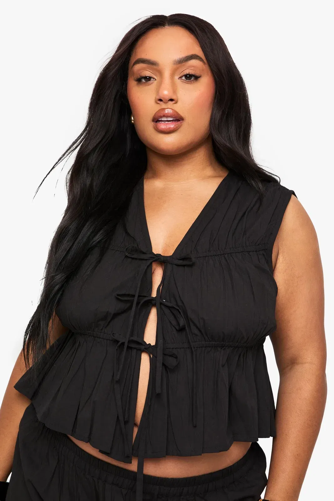 Plus Cotton Tie Front Waistcoat